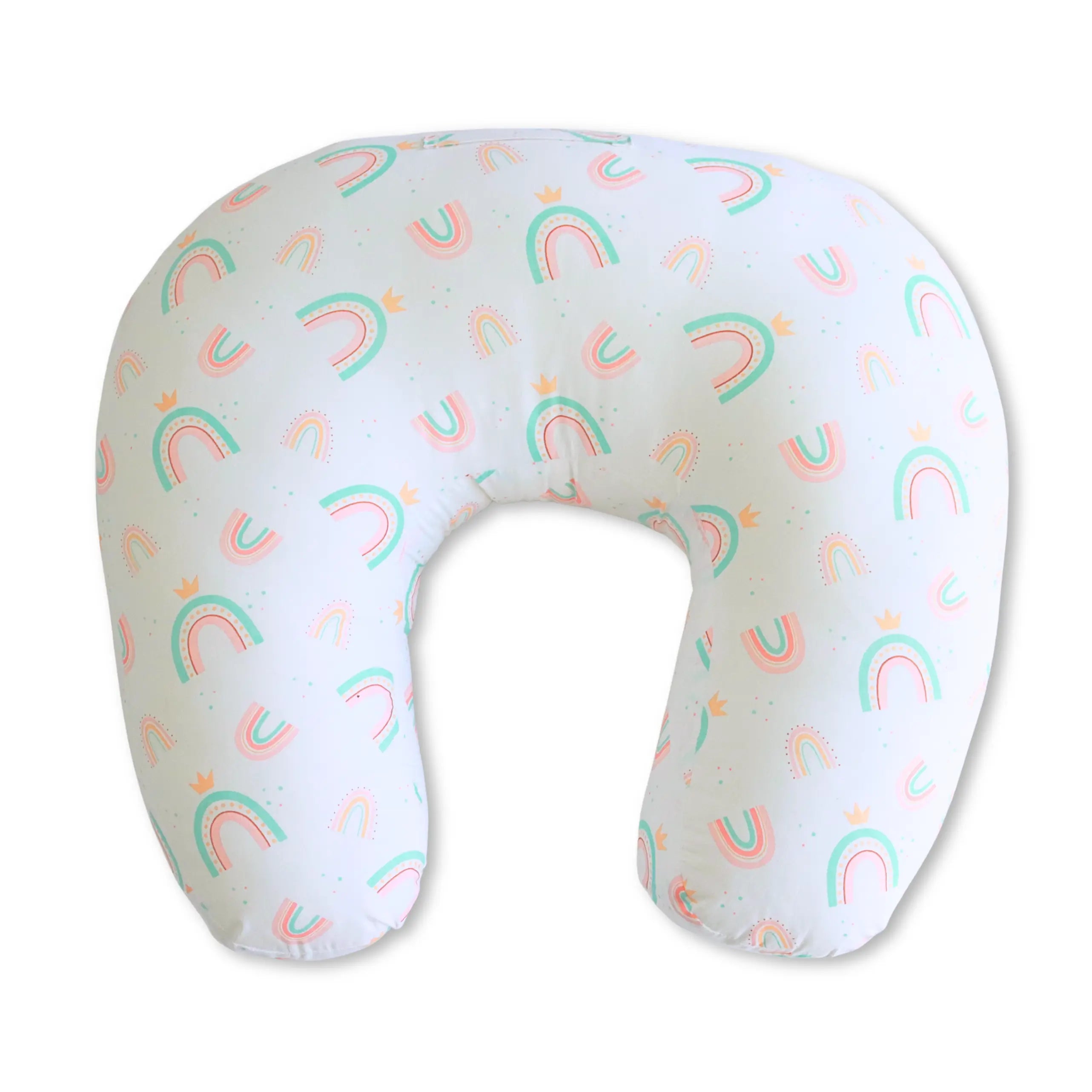 Newborn Nursing Feeding Pillow, Breastfeeding Pillows with Removable Cover, Infant Support for Baby & Mom - white Rainbow theme babee D
