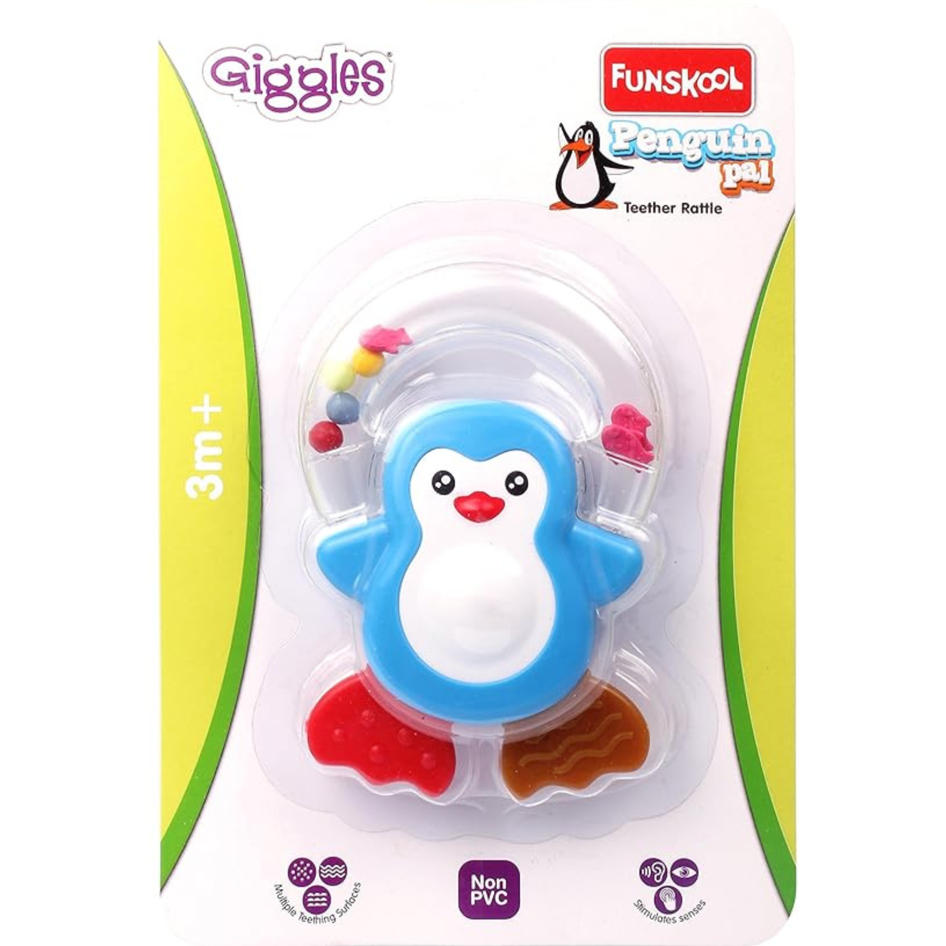 Funskool Penguin Teether Rattle for Babies | BPA Free Soft Teething & Rattle Toy for Infants