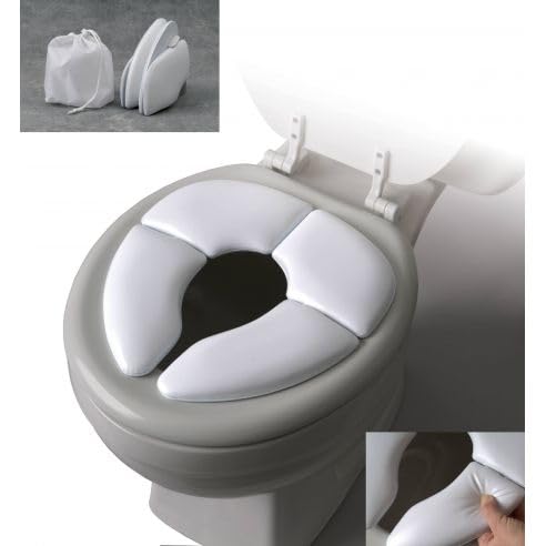 Cushie Traveler Folding Padded Potty Seat | Portable Soft Cushioned Toilet Training Seat for Toddlers | Safe & Easy to Clean (White)