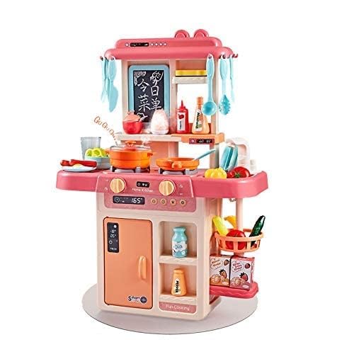 Storio Toys Kitchen Set for Kids Girls Big Cooking Set Light and Sound Pretend Play Toy Battery Operated with Accessories - Pink