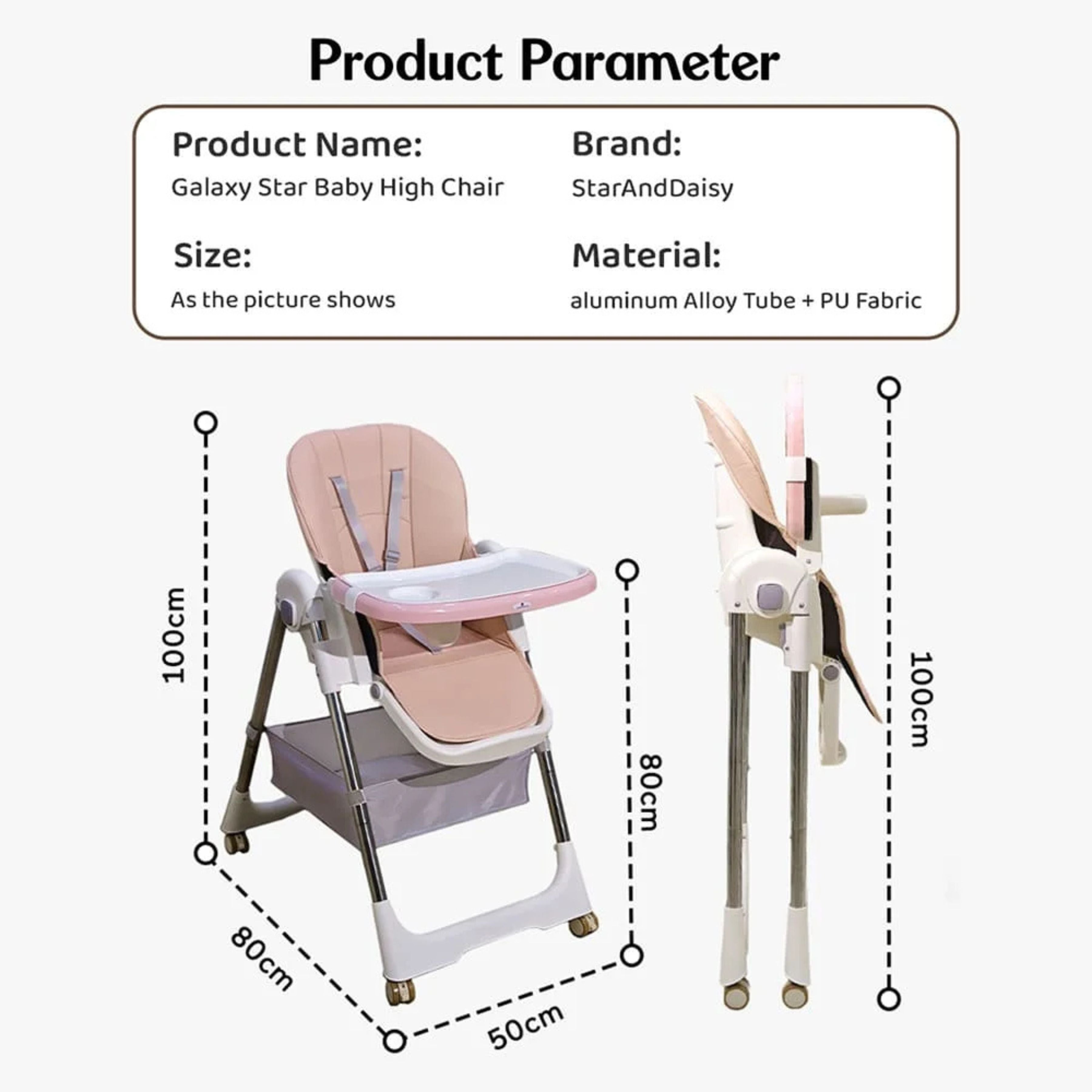 Galaxy Star Baby High Chair for Kids | Adjustable Feeding Chair with Safety Belt & Dining Tray