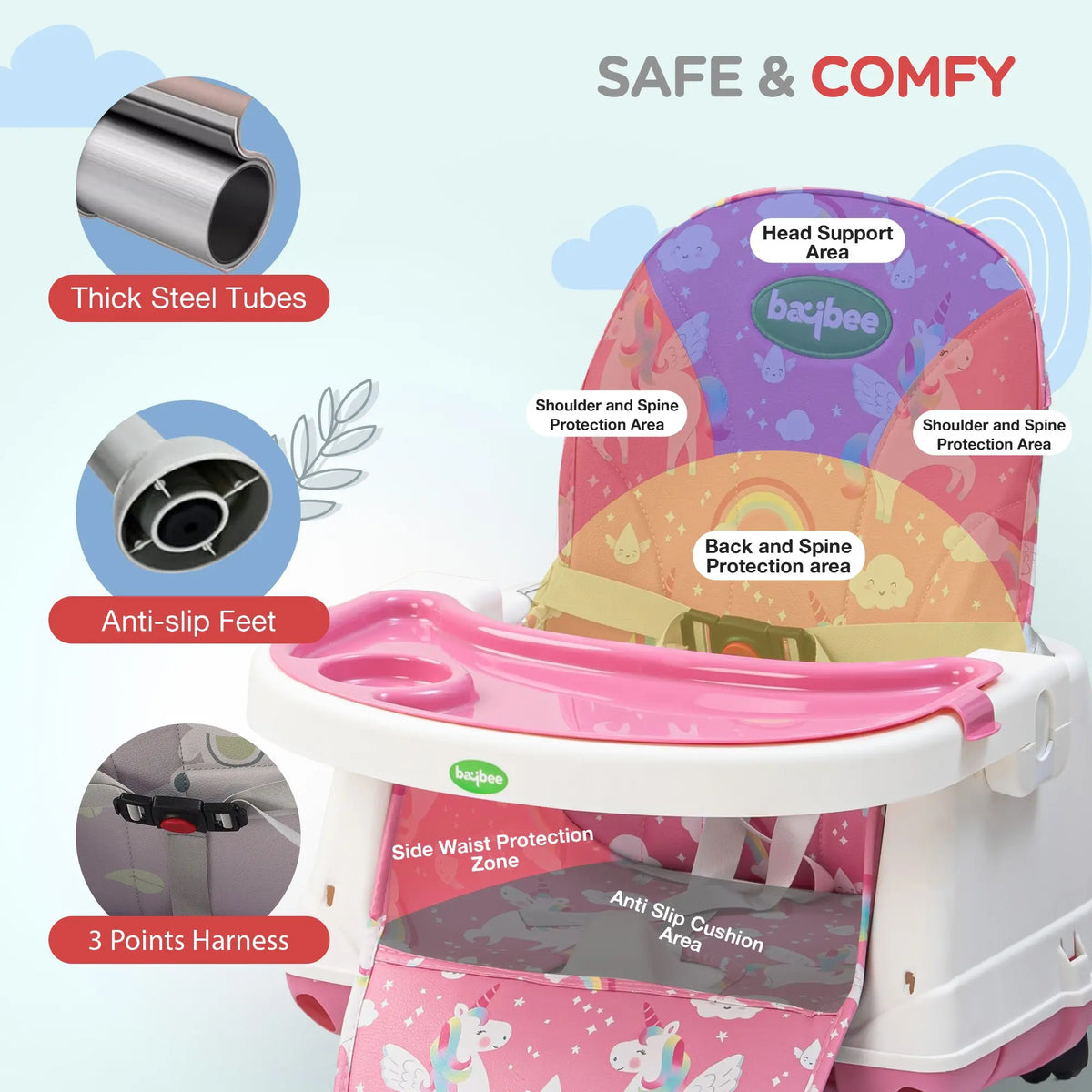 Baybee 4-in-1 Convertible High Chair for Kids | Foldable Baby Feeding Chair with Safety Harness & Removable Tray