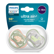 Philips Avent Ultra Air Soother 6-18 Months | Lightweight & Breathable Baby Pacifier for Babies | BPA Free Silicone Nipple (2 Pack)