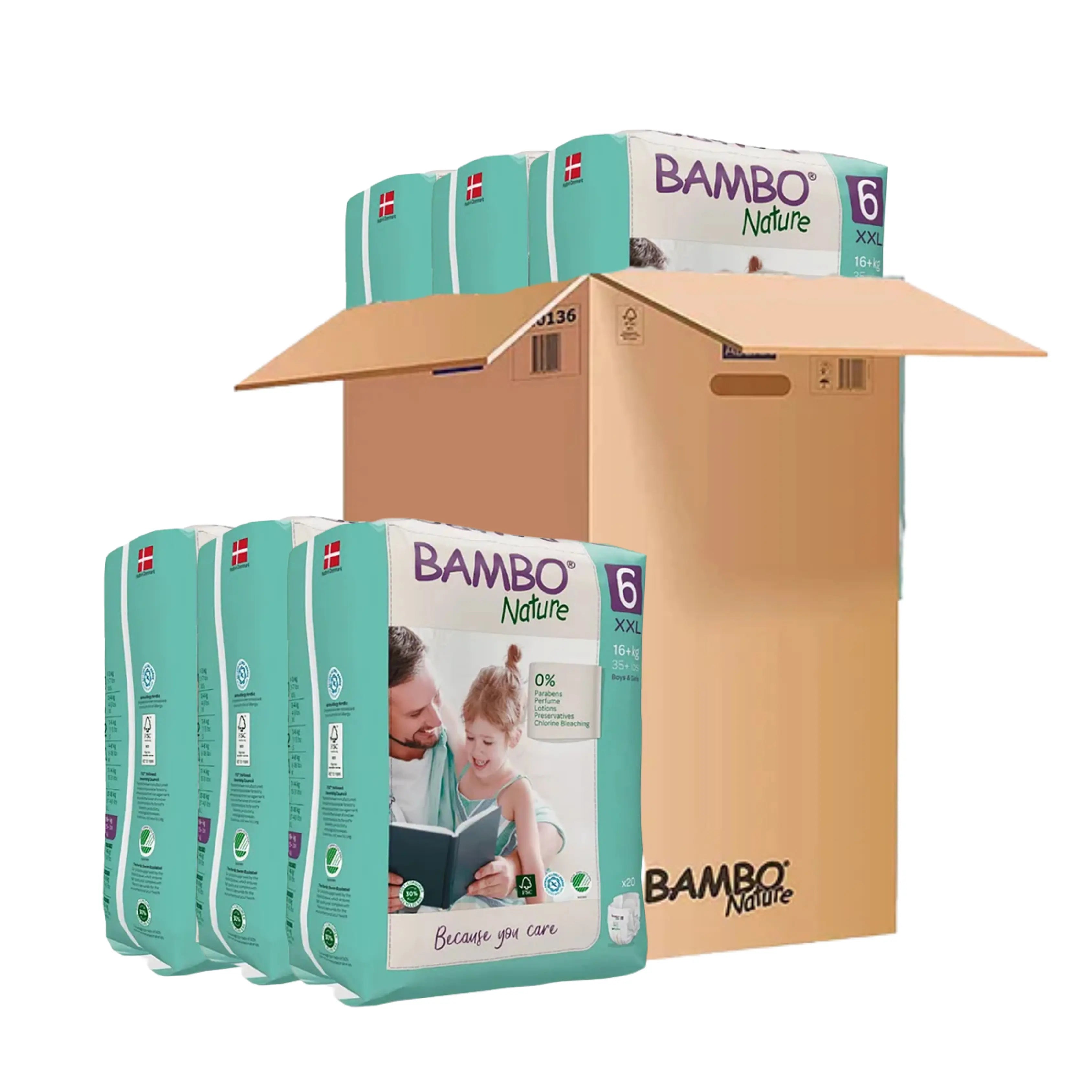 Bambo Nature Monthly Box - Skin Friendly Tape Style Diapers (size - 6) - XXL ( Pack Of 6 ) Bambo Nature