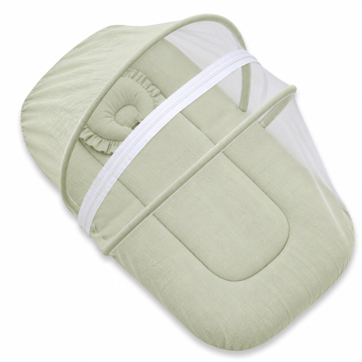 Crushed Muslin Baby Sleeping Bed with Mosquito Net & Pillow | Portable Net Bed for Newborns