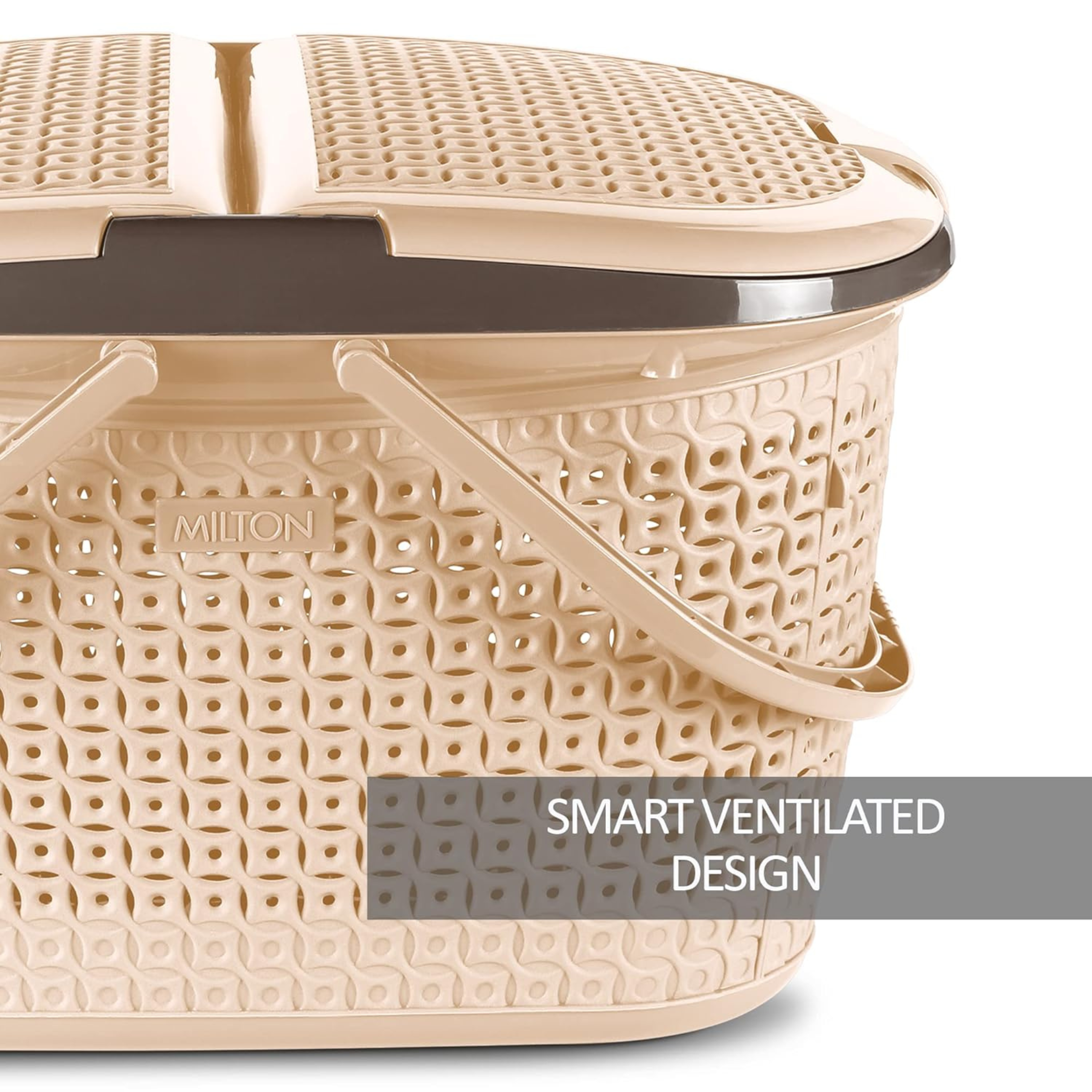Milton Pluto Picnic Basket with Two Side Opening Lid and with Handles, 1 Piece, (49.1 x 37.8 x 30.6 cms) Ivory| Multipurpose | Toy | Clothes | Shopping | Accessories | Easy to Carry