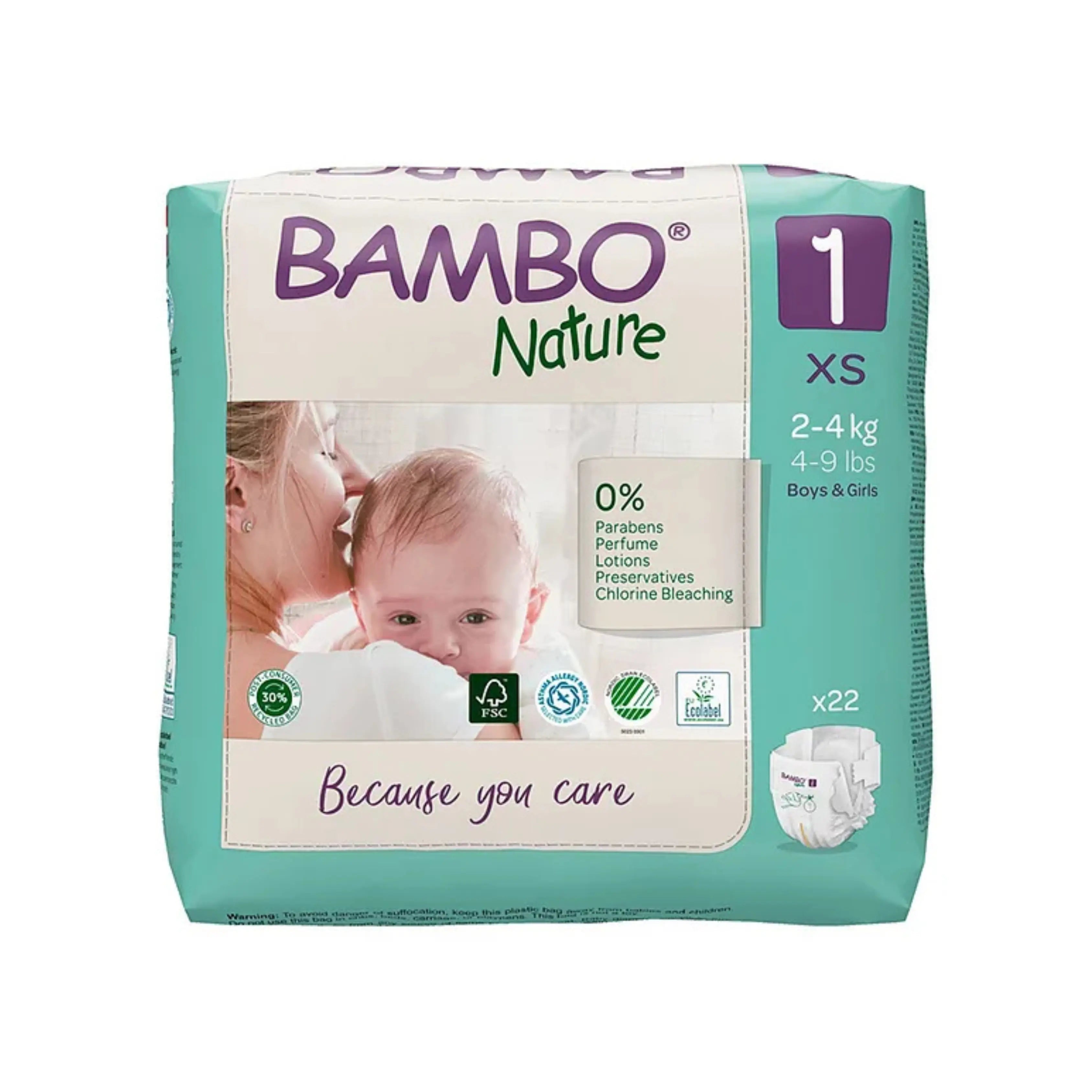 Bambo Nature Monthly Box - Skin Friendly Tape Style Diapers (size - 1) - XS ( Pack Of 6 ) Bambo Nature