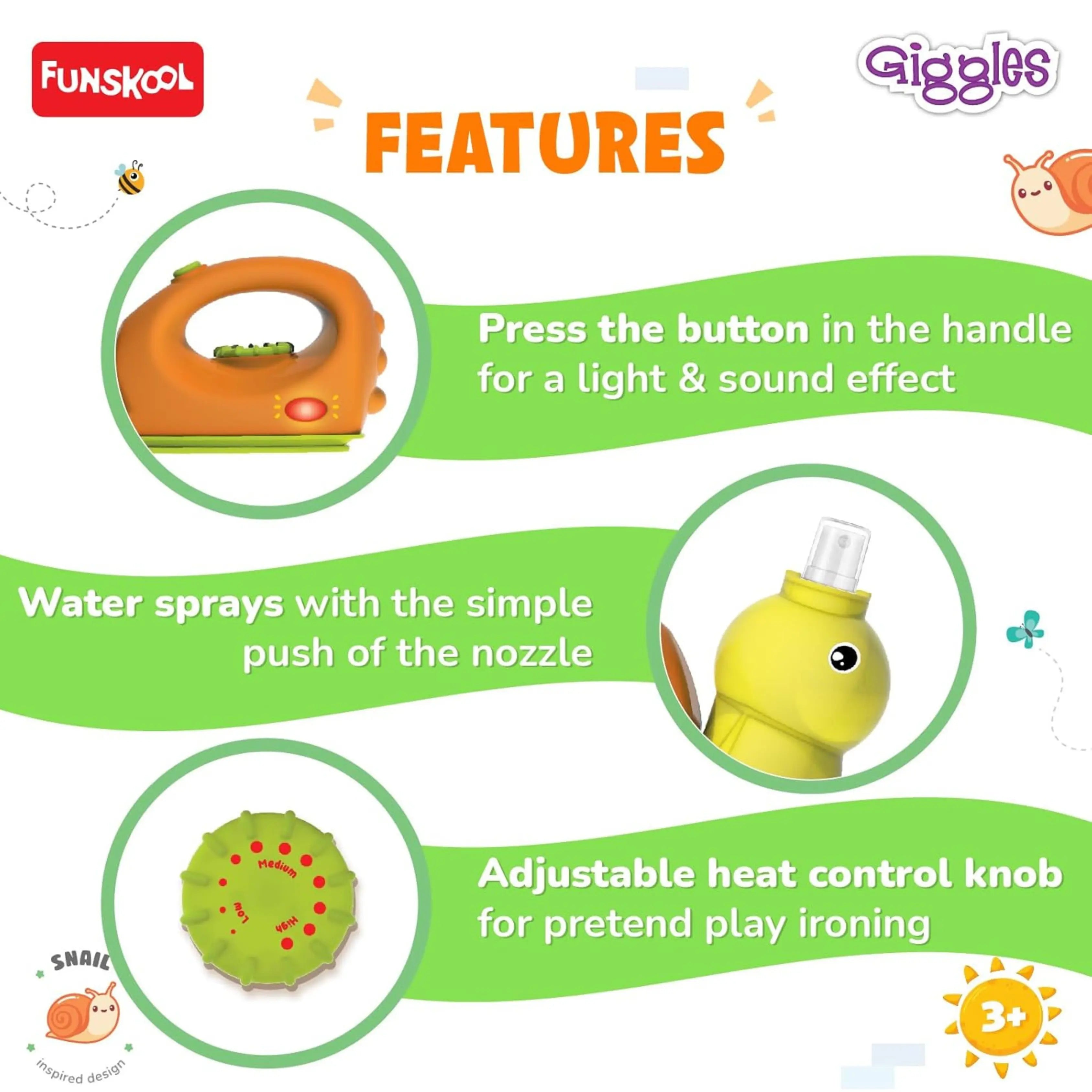 Funskool Giggles Playset Happy Lil Home-Iron, Snail Inspired Pretend Role-Play Toy with Electronic Lights & Sounds, for Kids 3 Year Old & Above. Giggles Funskool