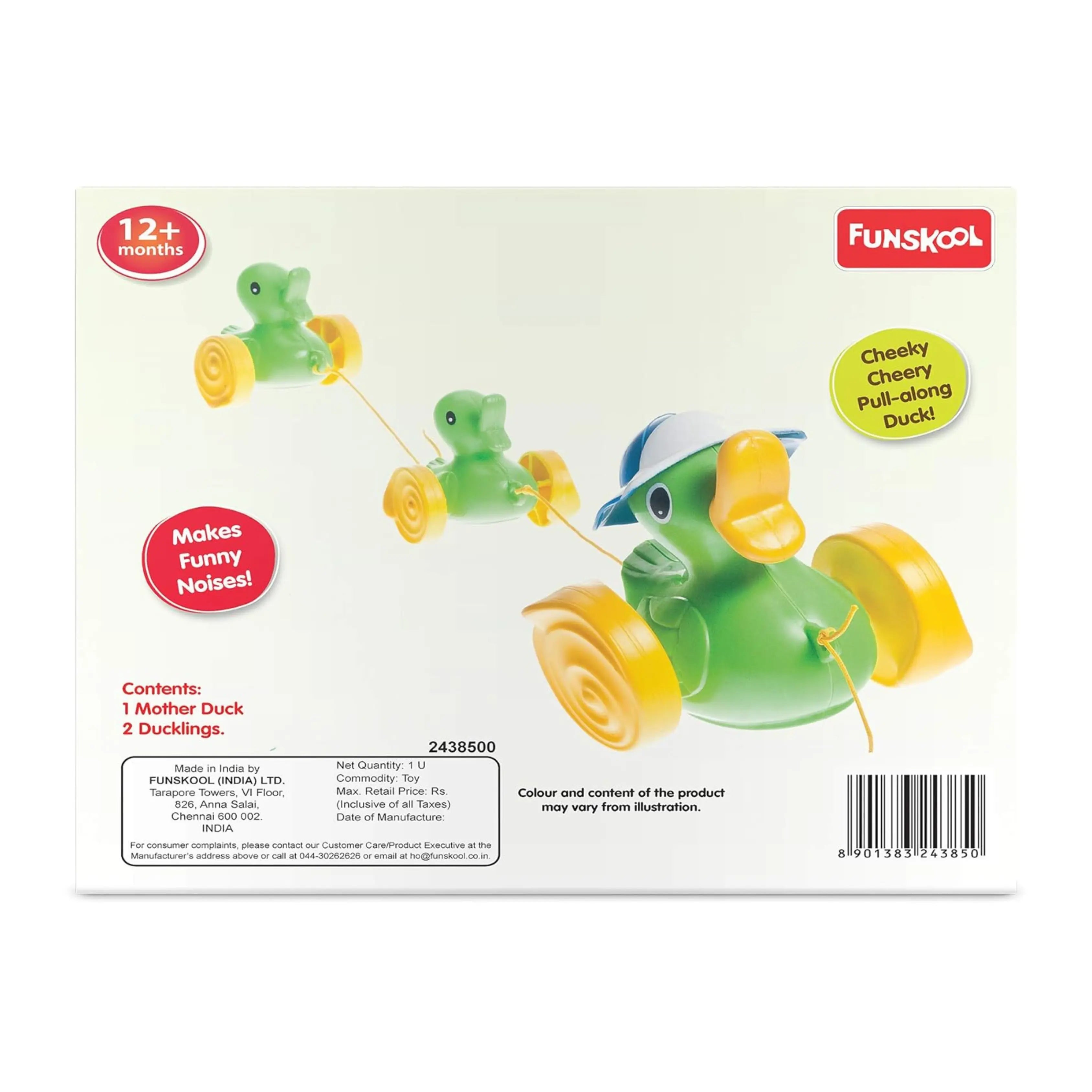 Funskool Giggles, Wiggler Duck , Pull along toy, Encourages walking,Funny walking style, 18 months & above, Infant and Preschool Toys Giggles Funskool