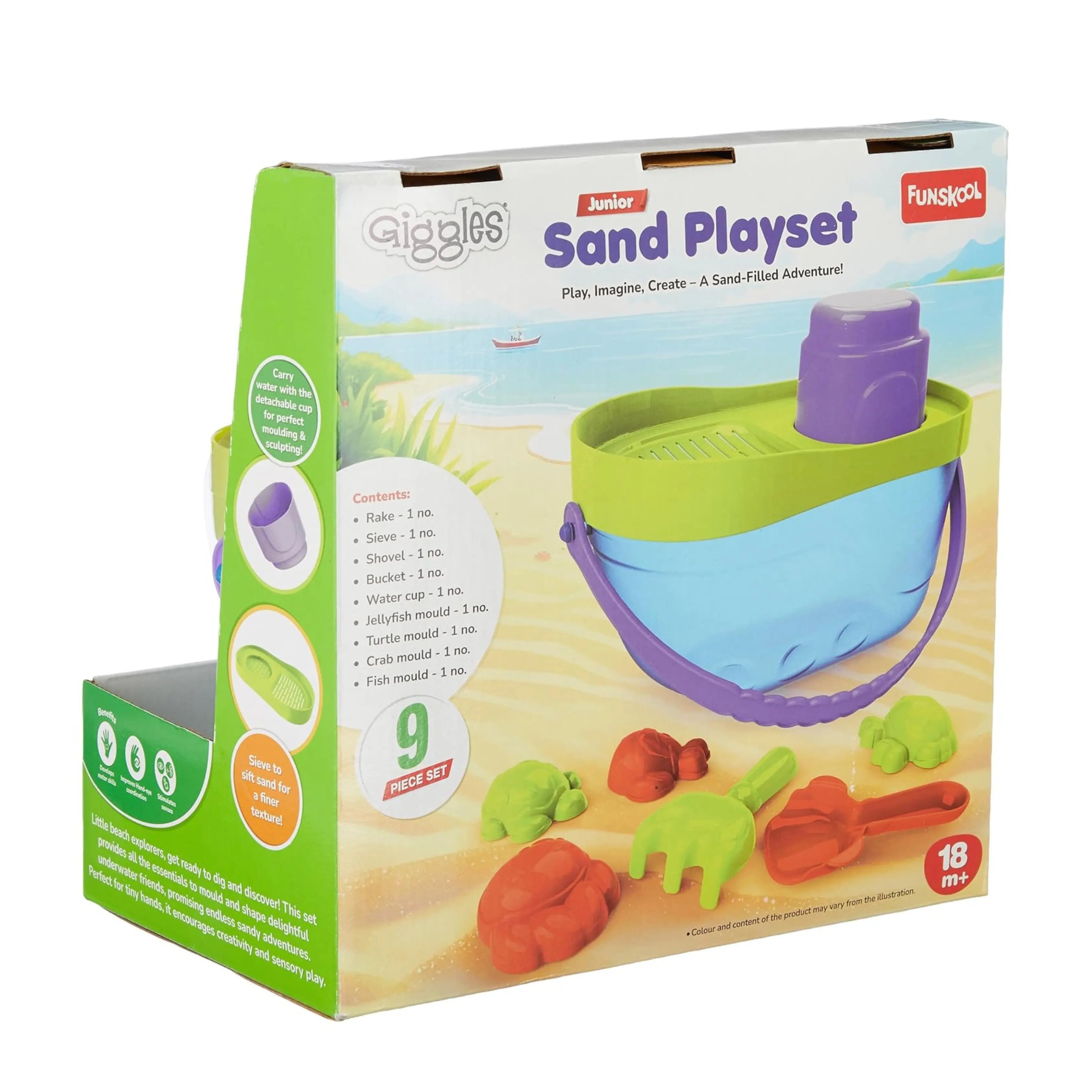 Giggles Funskool Junior Sand Playset, Educational & Creative Construction Toy for Kids, Encourages Learning & Development, Fun Activity for Preschoolers, Gift Set for Kid, Age 18+ Months Giggles Funskool