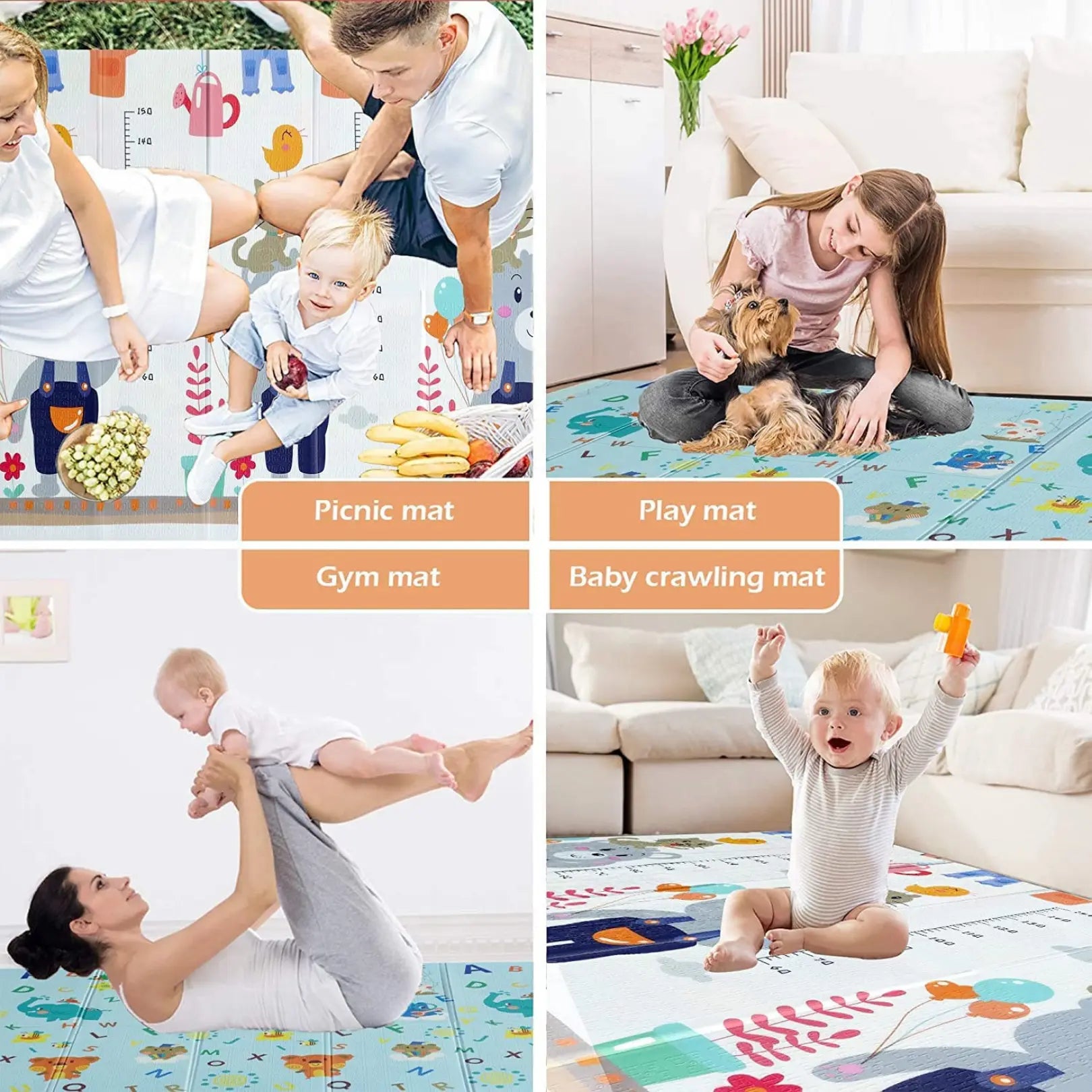 Reversible Baby Play Mat, Learning & Crawling Foldable Foam Mat (Large) babee D