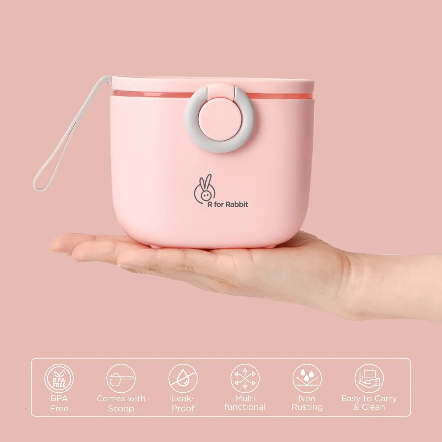 R for Rabbit Silicone First Feed Meal Box for Baby, Kids Multi-Functional Milk Powder Container Box 210G (Pink) R for Rabbit