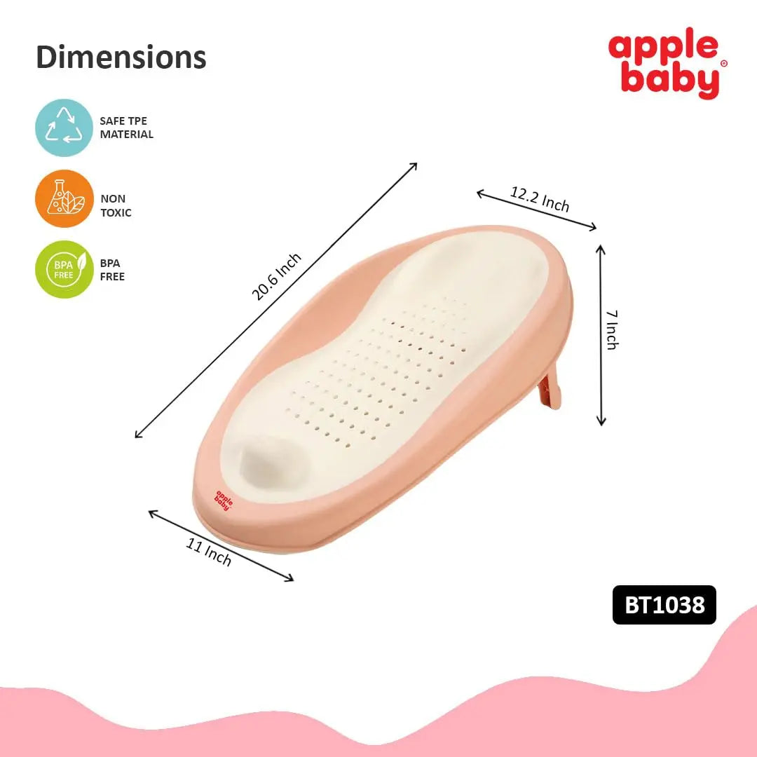 Apple Baby Bather tub Bath Support, Soft-Touch TPE Material, Non-Slip Surface with Quick Drain Holes, Compact and Lightweight (Blue)
