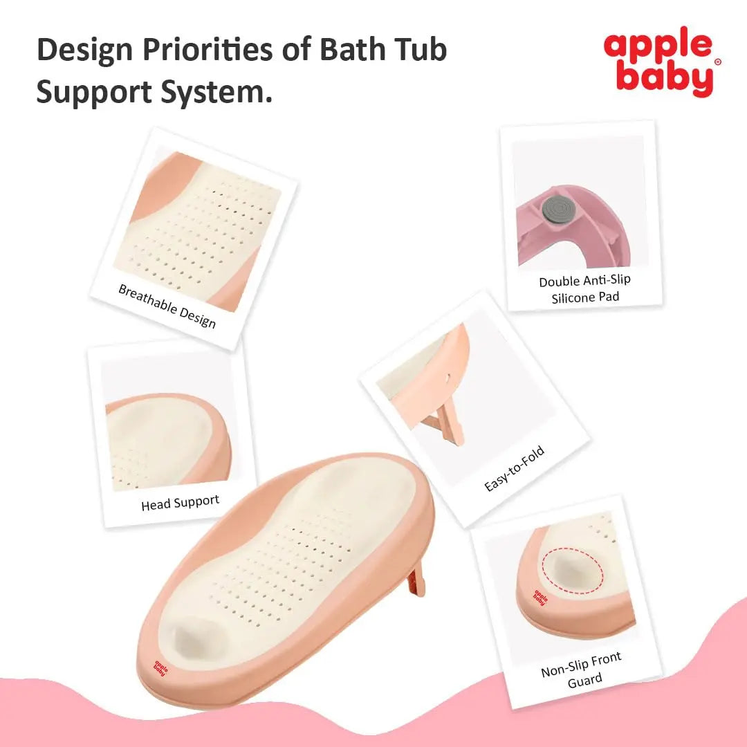 Apple Baby Bather tub Bath Support, Soft-Touch TPE Material, Non-Slip Surface with Quick Drain Holes, Compact and Lightweight (Blue)