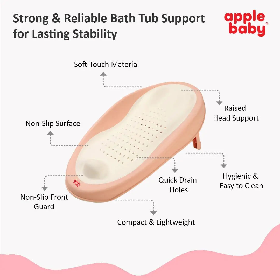 Apple Baby Bather tub Bath Support, Soft-Touch TPE Material, Non-Slip Surface with Quick Drain Holes, Compact and Lightweight (Pink) Apple Baby