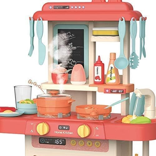 Storio Toys Kitchen Set for Kids Girls Big Cooking Set Light and Sound Pretend Play Toy Battery Operated with Accessories - Pink