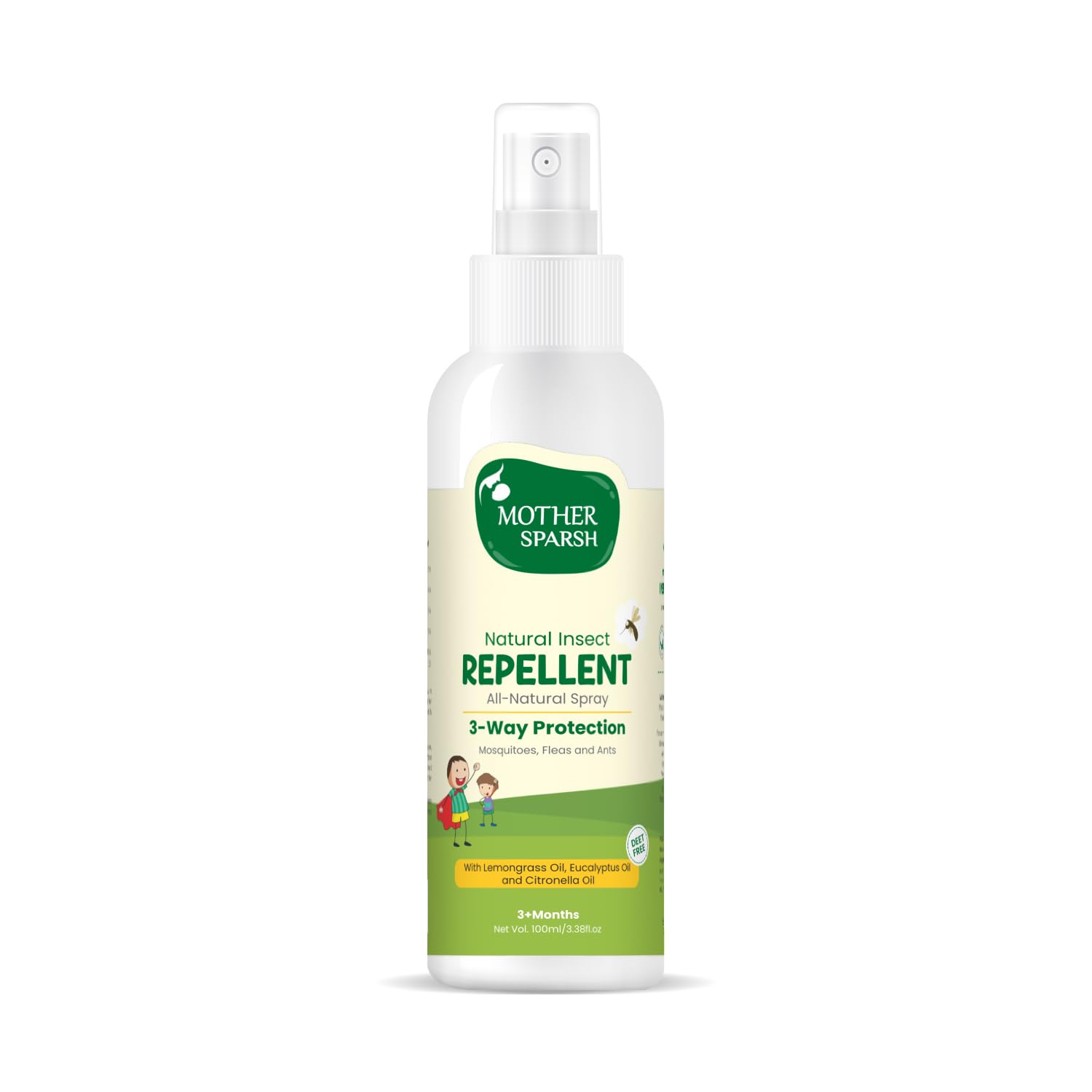 Mother Sparsh Natural Insect Repellent Spray For Babies | With Citronella, Eucalyptus & Lemongrass Oil | 100% Protection from Mosquitoes, Fleas and Ants- 100ml