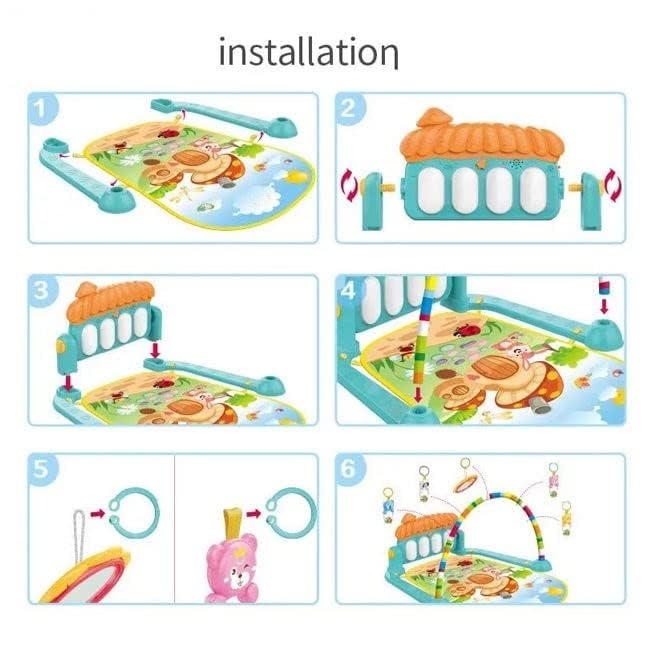 Play world Kick and Play Musical Keyboard Piano Baby Play Gym and Fitness Rack with Hanging Rattles, Lights & Mat - Gift for Boys & Girls