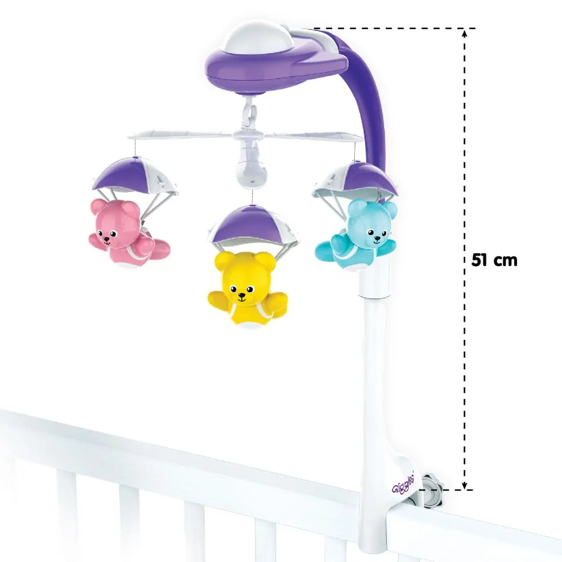 Giggles Funskool Bear Melody Crib Mobile cot, bed side bell, Soothing Music with Adorable Parachute Bears, Hanging Toy for Newborn Baby, Infants & Toddlers, Gift Set for Babies, Age 0+ Months Giggles Funskool