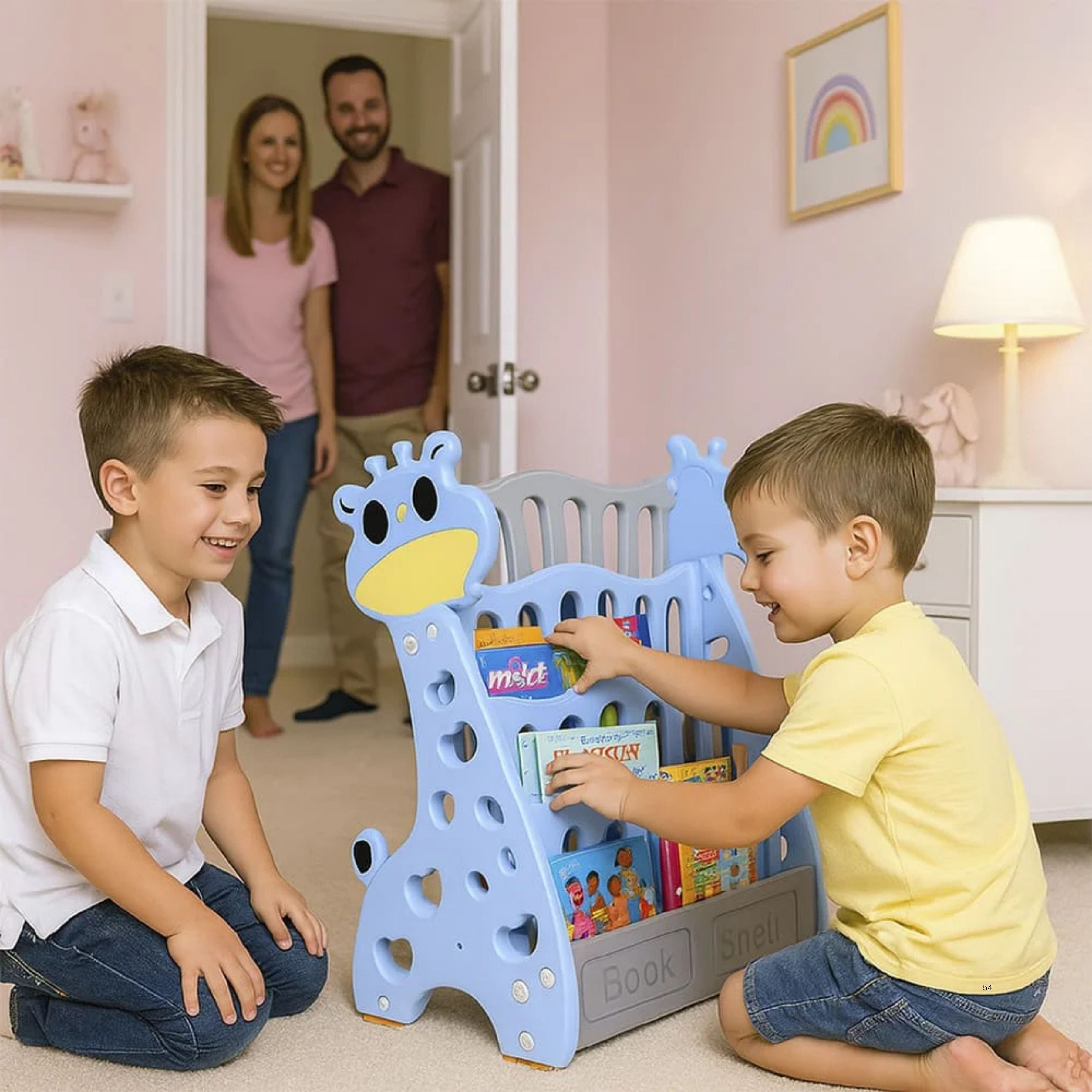 StarAndDaisy Kids Giraffe Bookshelf Organizer | Child-Friendly Book Storage Rack for Kids | Multi-Layer Toy & Book Organizer