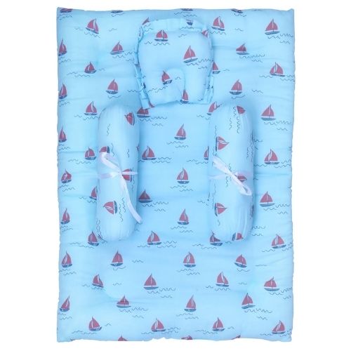 1ST STEP 100% Muslin Cotton Thick New Born Baby Bedding Mattress/Gadda Bed Set for Babies with 2 Side Bolster & Head Pillow