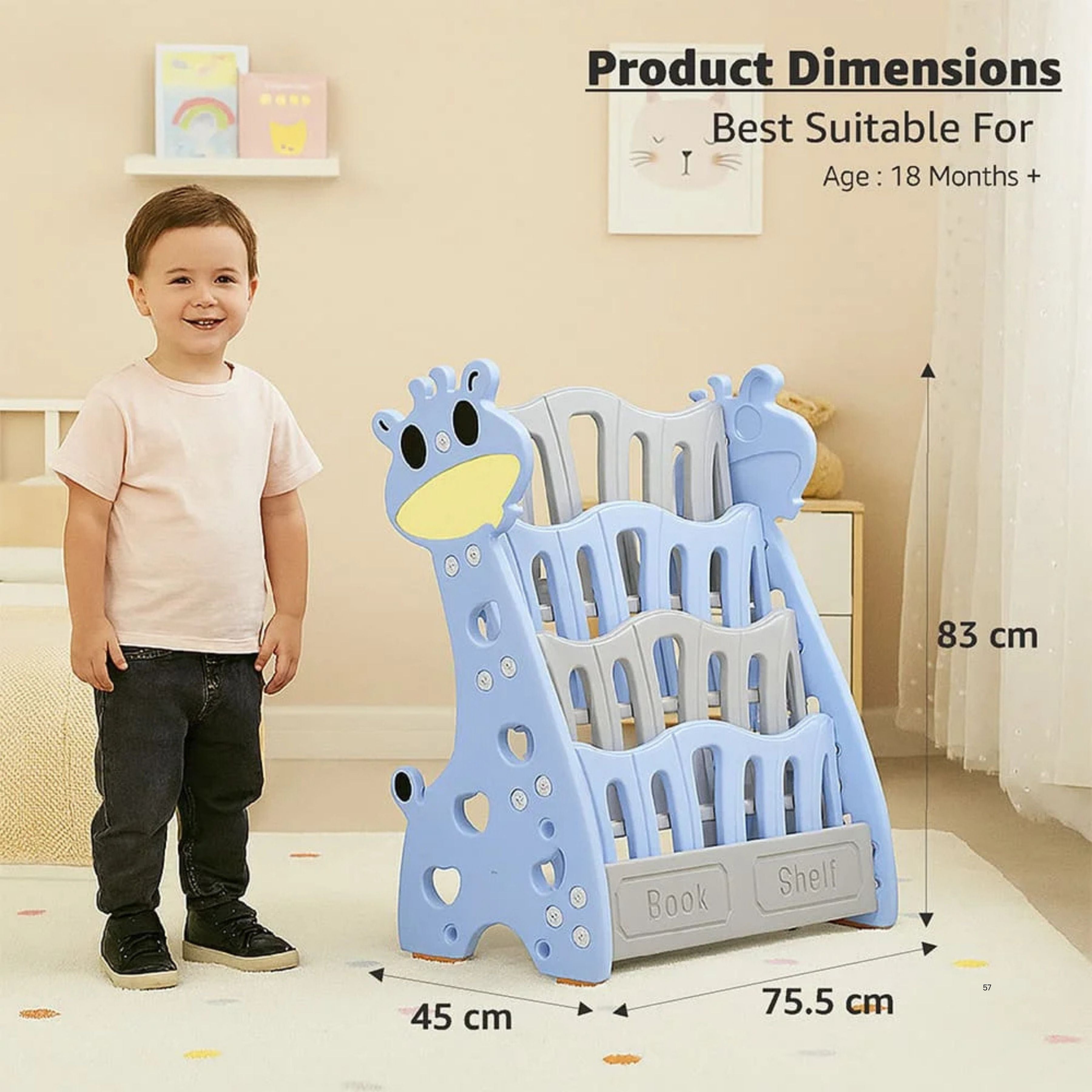 StarAndDaisy Kids Giraffe Bookshelf Organizer | Child-Friendly Book Storage Rack for Kids | Multi-Layer Toy & Book Organizer