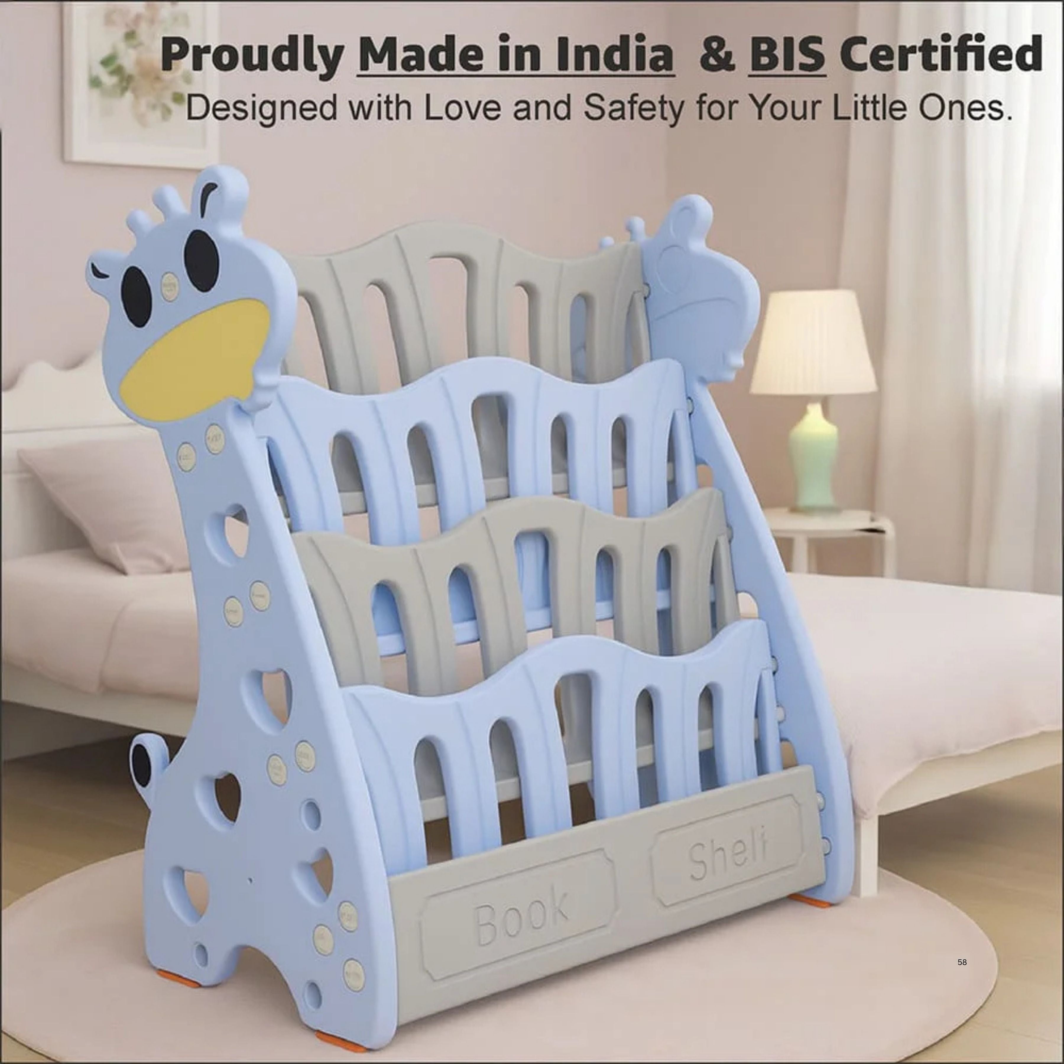 StarAndDaisy Kids Giraffe Bookshelf Organizer | Child-Friendly Book Storage Rack for Kids | Multi-Layer Toy & Book Organizer