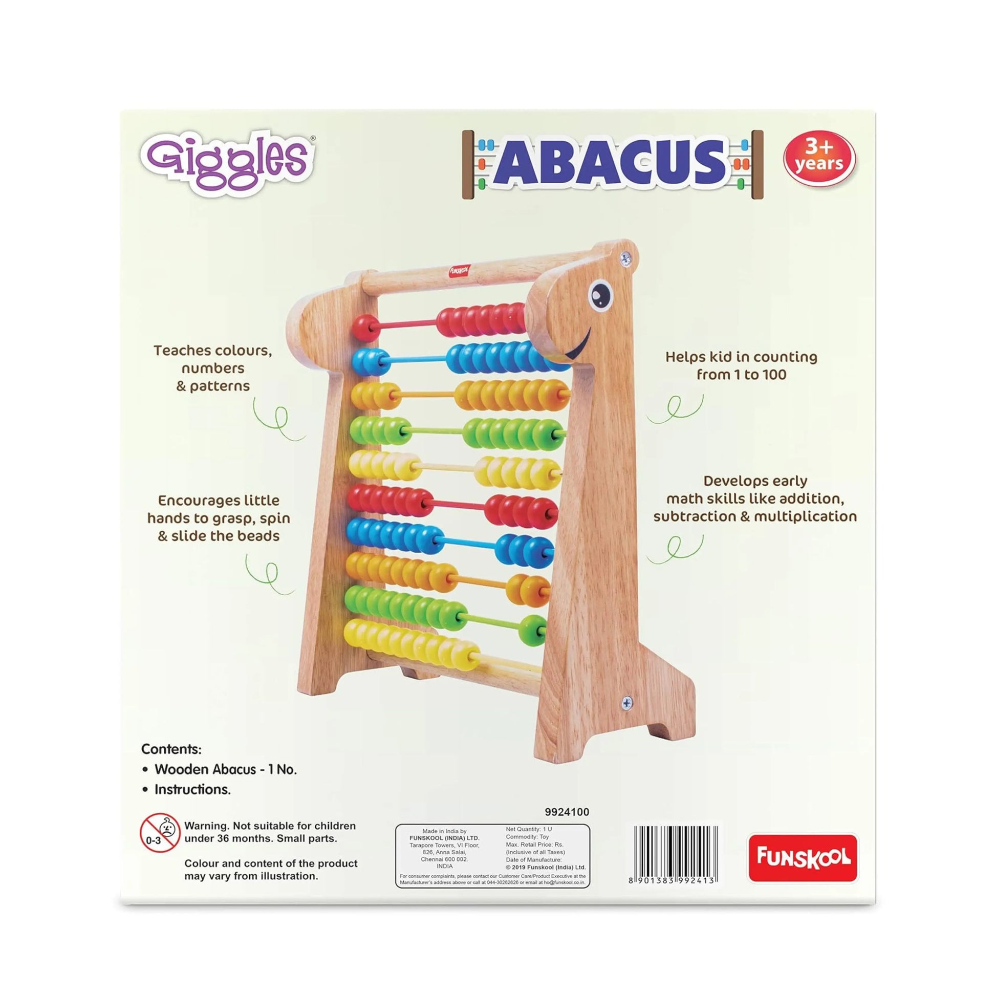 Giggles - Abacus, Multicolour Wooden Educational Toy, Early Math Skills, 3 Years & Above, Preschool Toys, Multicolor Giggles Funskool