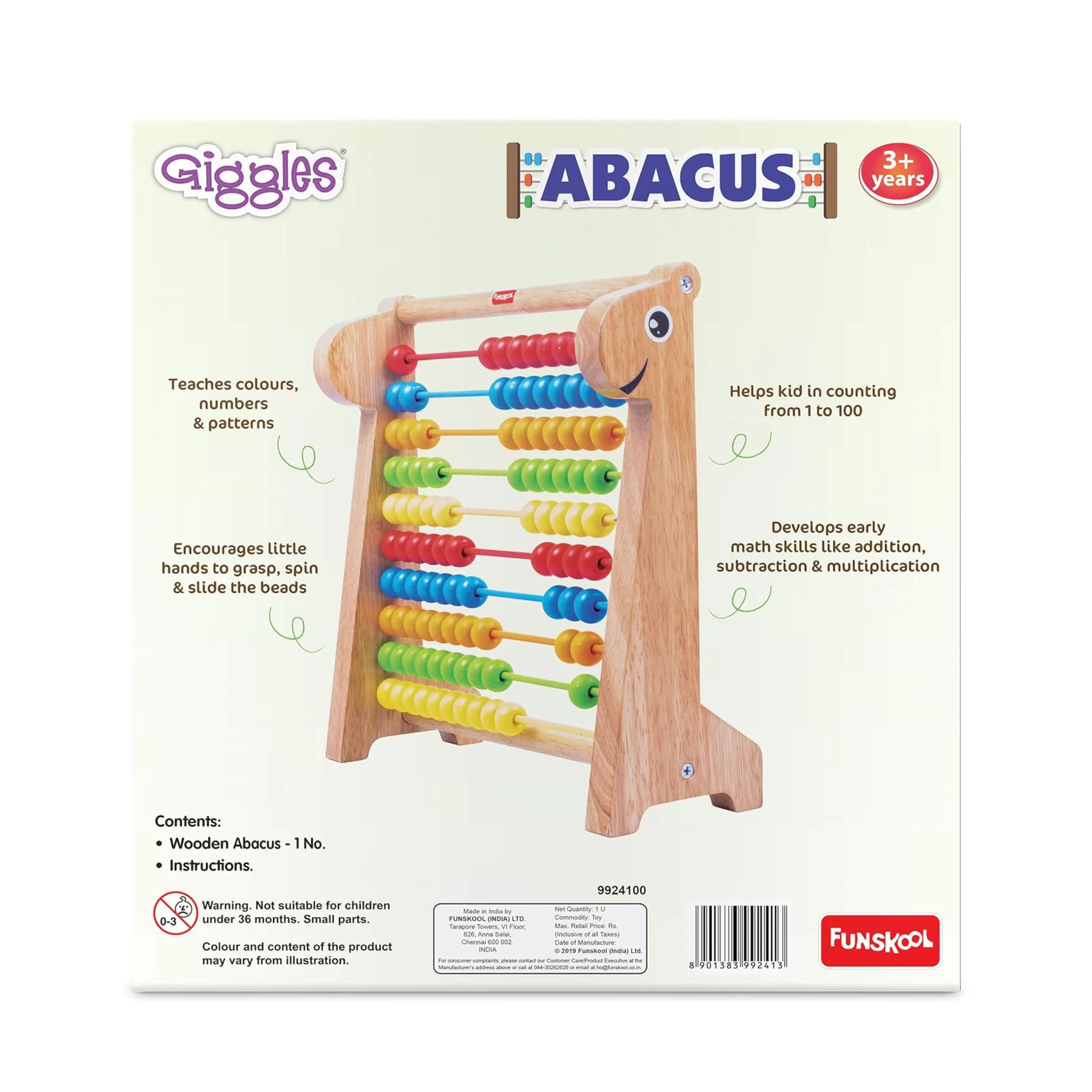 Giggles - Abacus, Multicolour Wooden Educational Toy, Early Math Skills, 3 Years & Above, Preschool Toys, Multicolor Giggles Funskool