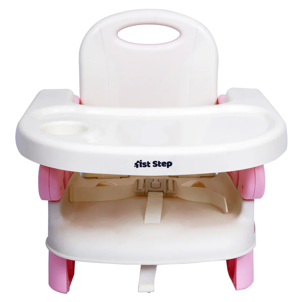 1st Step 2 in 1 Portable Booster Seat Cum Feeding Chair with 2 Level Height Adjustment and 5 Point Safety Harness (Pink)