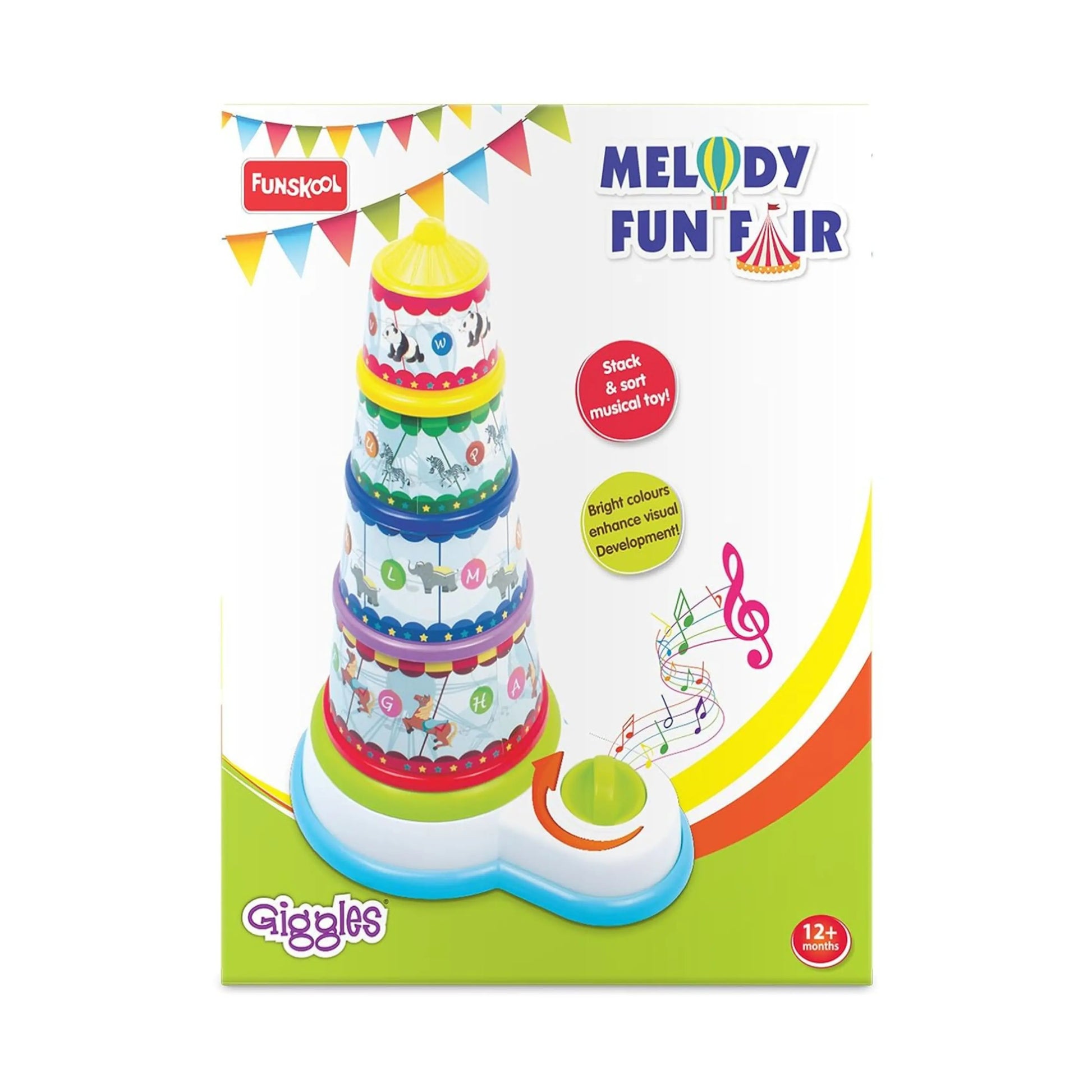 Giggles Funskool - Melody Funfair, Multicolour Musical Stacking Toy, Toy for Kids, Helps to Sort, Stack and Nest, 12 Months & Above, Infant and Preschool Toys Giggles Funskool