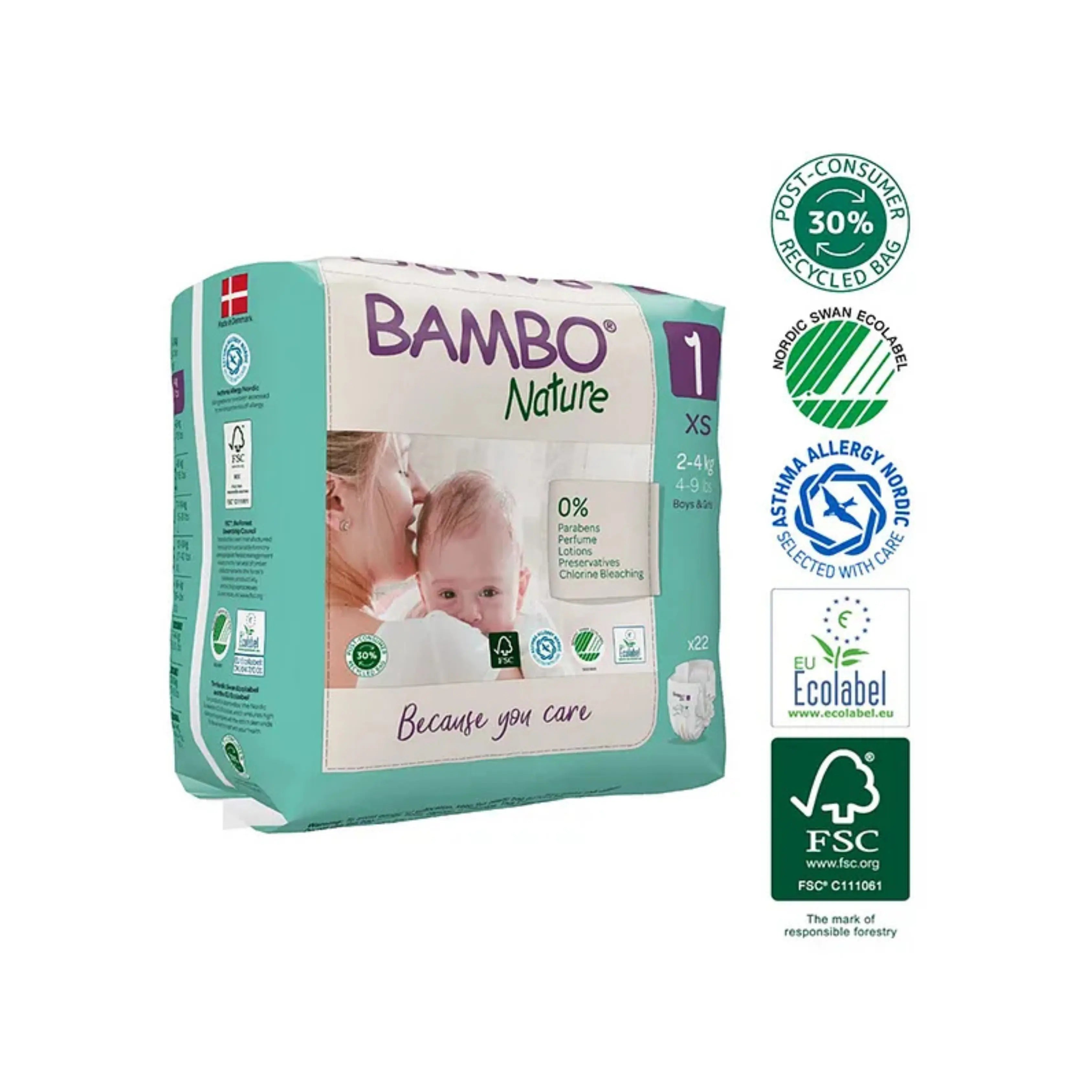 Bambo Nature Monthly Box - Skin Friendly Tape Style Diapers (size - 1) - XS ( Pack Of 6 ) Bambo Nature