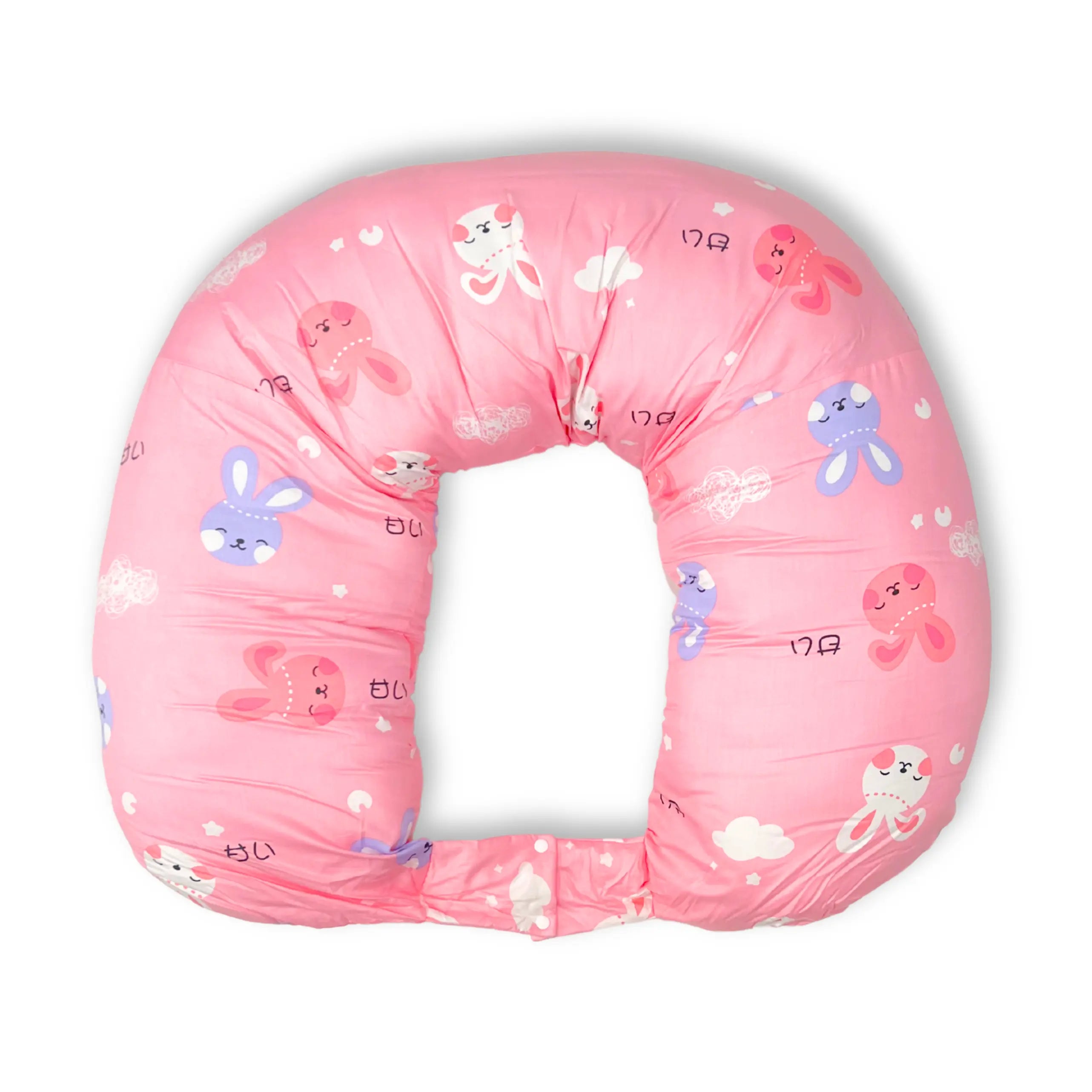 Breast Feeding & Nursing Pillow with Buckle Adjustment and also used as a pregnancy pillow 100% Organic Cotton - Pink bunny babee D