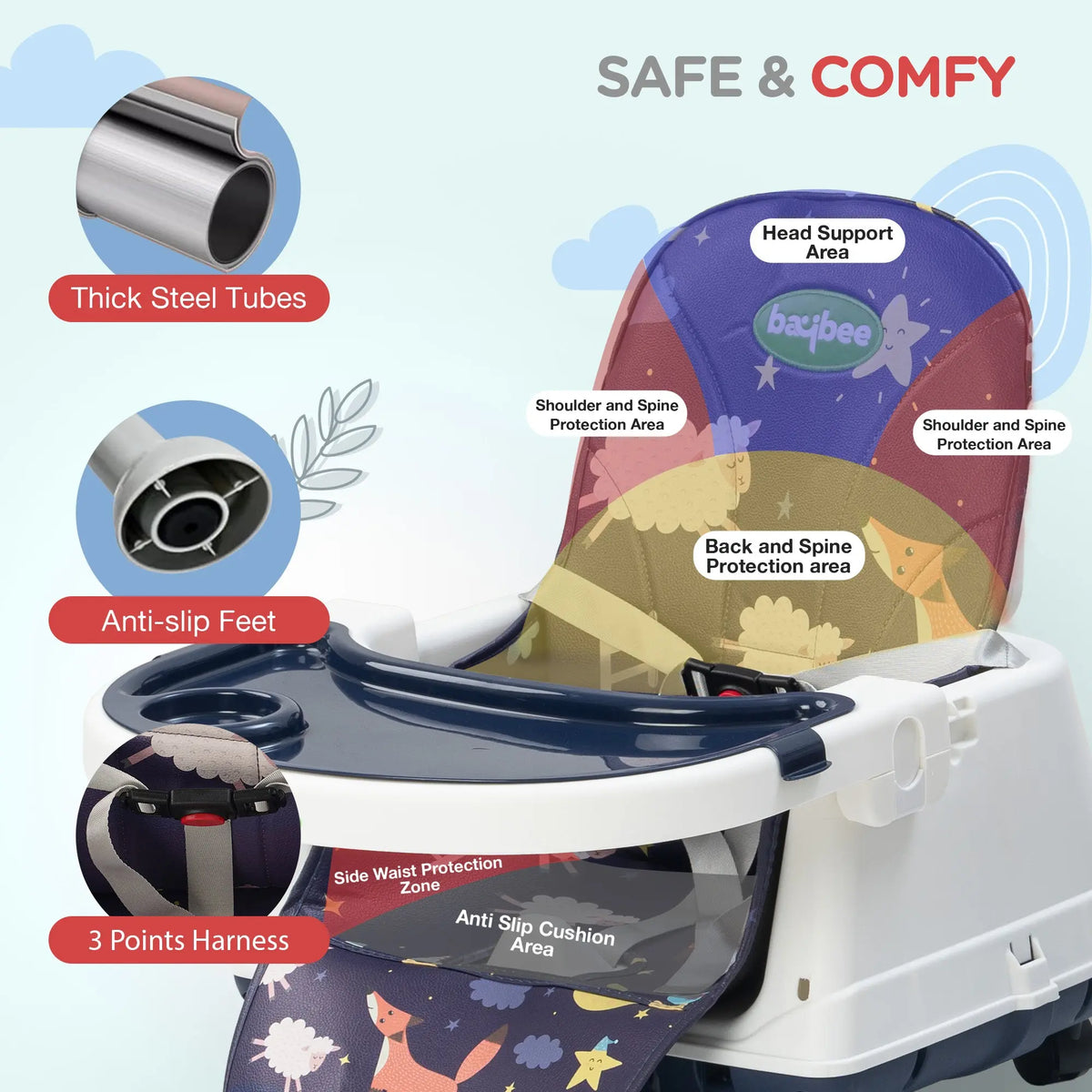 Baybee 4-in-1 Convertible High Chair for Kids | Foldable Baby Feeding Chair with Safety Harness & Removable Tray