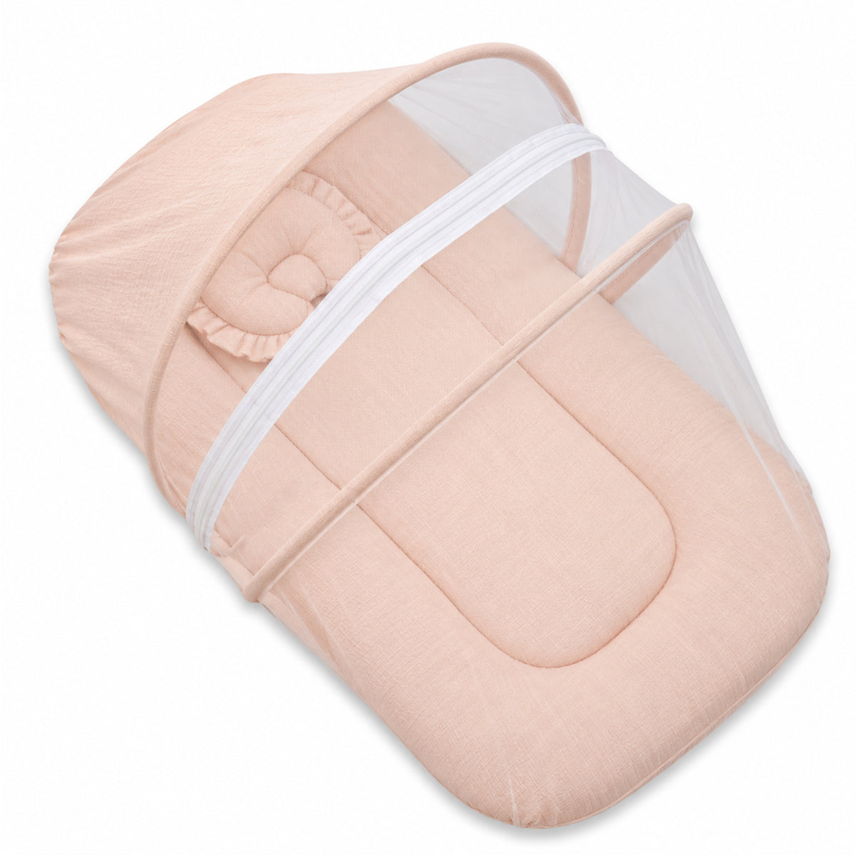 Crushed Muslin Baby Sleeping Bed with Mosquito Net & Pillow | Portable Net Bed for Newborns