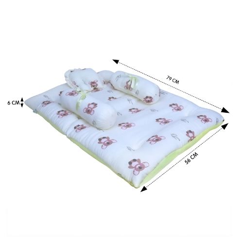 1ST STEP 100% Muslin Cotton Thick New Born Baby Bedding Mattress/Gadda Bed Set for Babies with 2 Side Bolster & Head Pillow