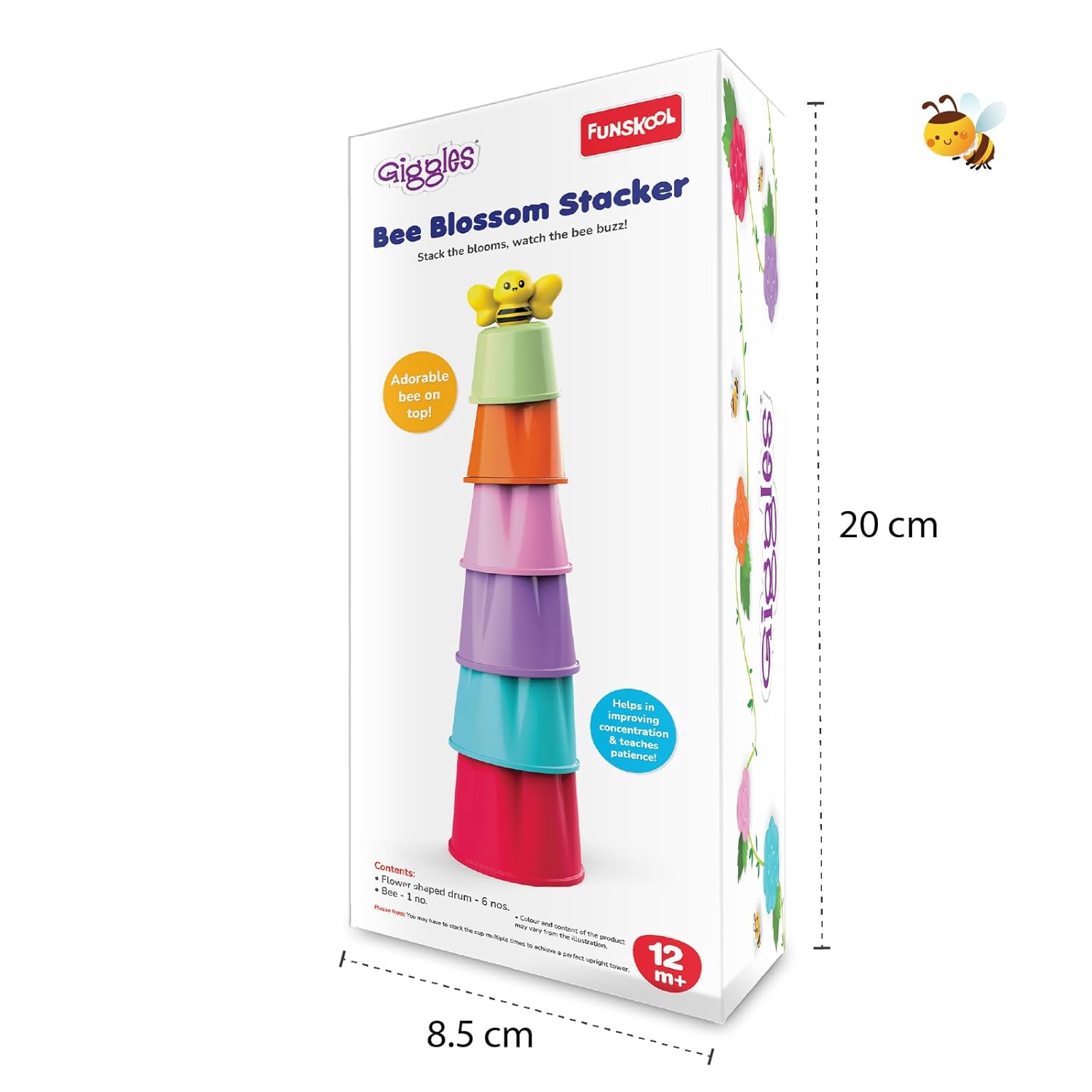 Giggles Funskool Bee Blossom Stacker, Fun & Development Toy for Babies, Educational Brain Activity Toys, Perfect for Early Learning, Multicolor Stacking Gift Set for Kids, Age 12+ Months