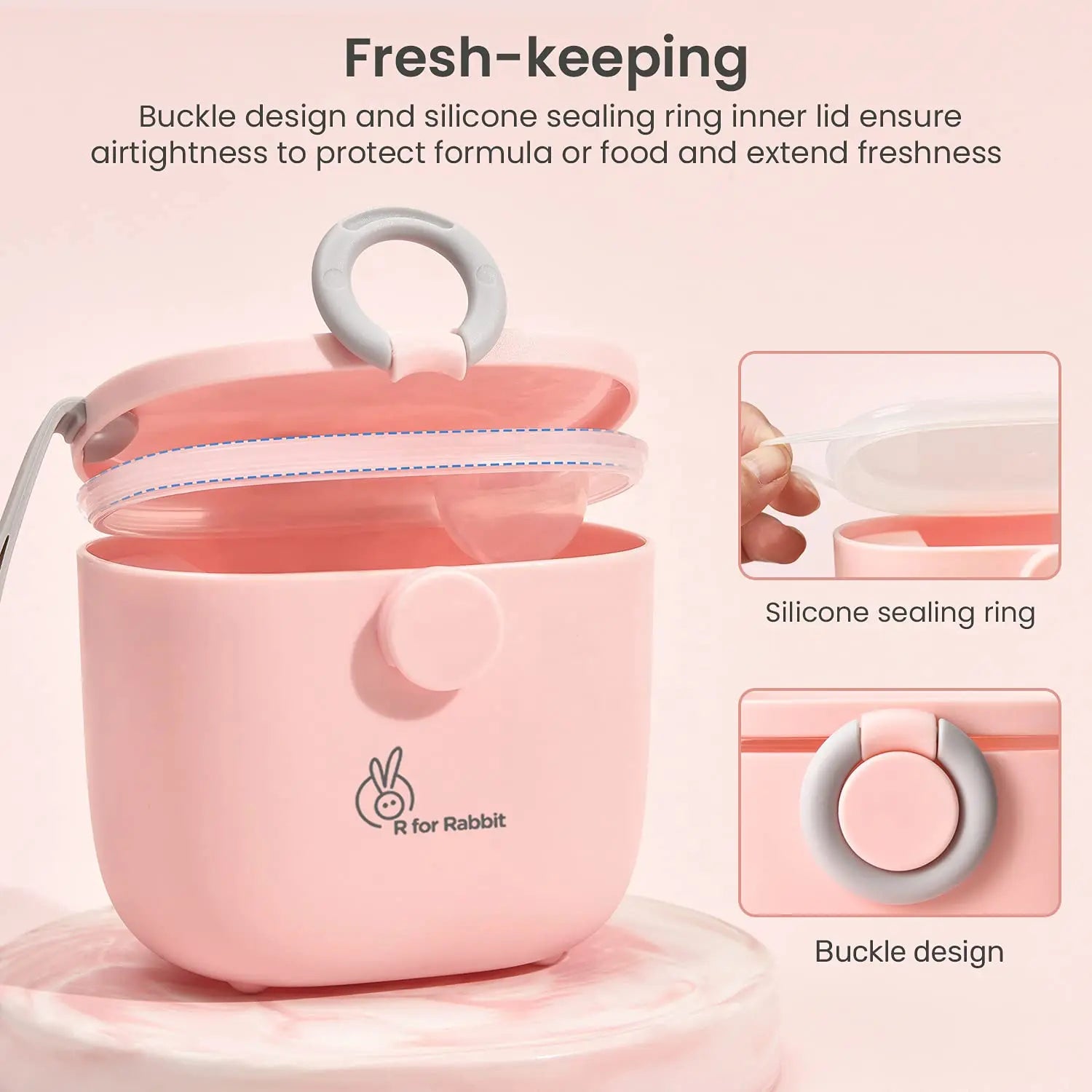 R for Rabbit Silicone First Feed Meal Box for Baby, Kids Multi-Functional Milk Powder Container Box 210G (Pink) R for Rabbit