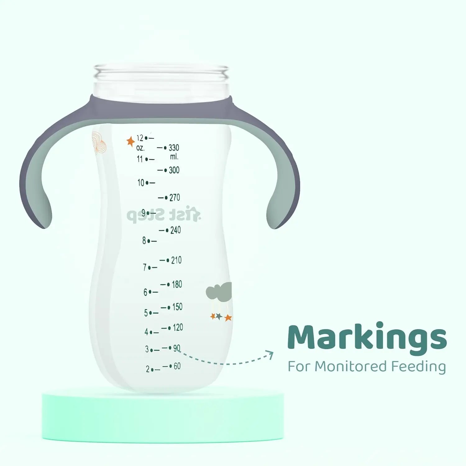 1st Step 330 ml BPA Free Anti-Spill Soft Silicone Weighted Straw Baby Sipper Cup with Twin Handle and Flip Top (6m+) - Green 1st Step