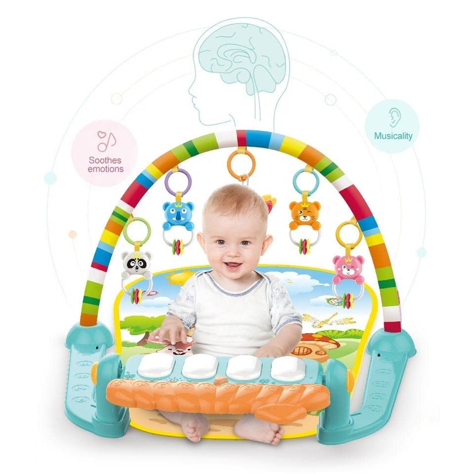 Play world Kick and Play Musical Keyboard Piano Baby Play Gym and Fitness Rack with Hanging Rattles, Lights & Mat - Gift for Boys & Girls