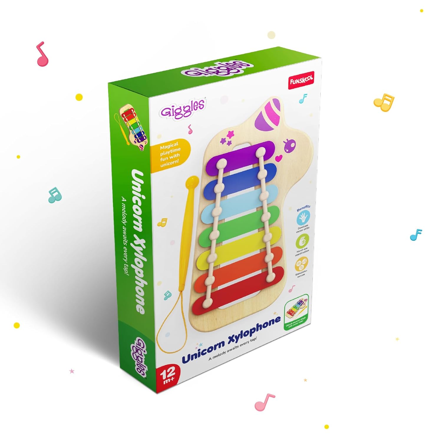 Giggles Funskool Unicorn Xylophone, Fun & Development Musical Toy for Babies, Improve Learning & Hand Eye Coordination, Stimulate Senses, Multicolor, Gift Set for Kids, Age 12+ Months