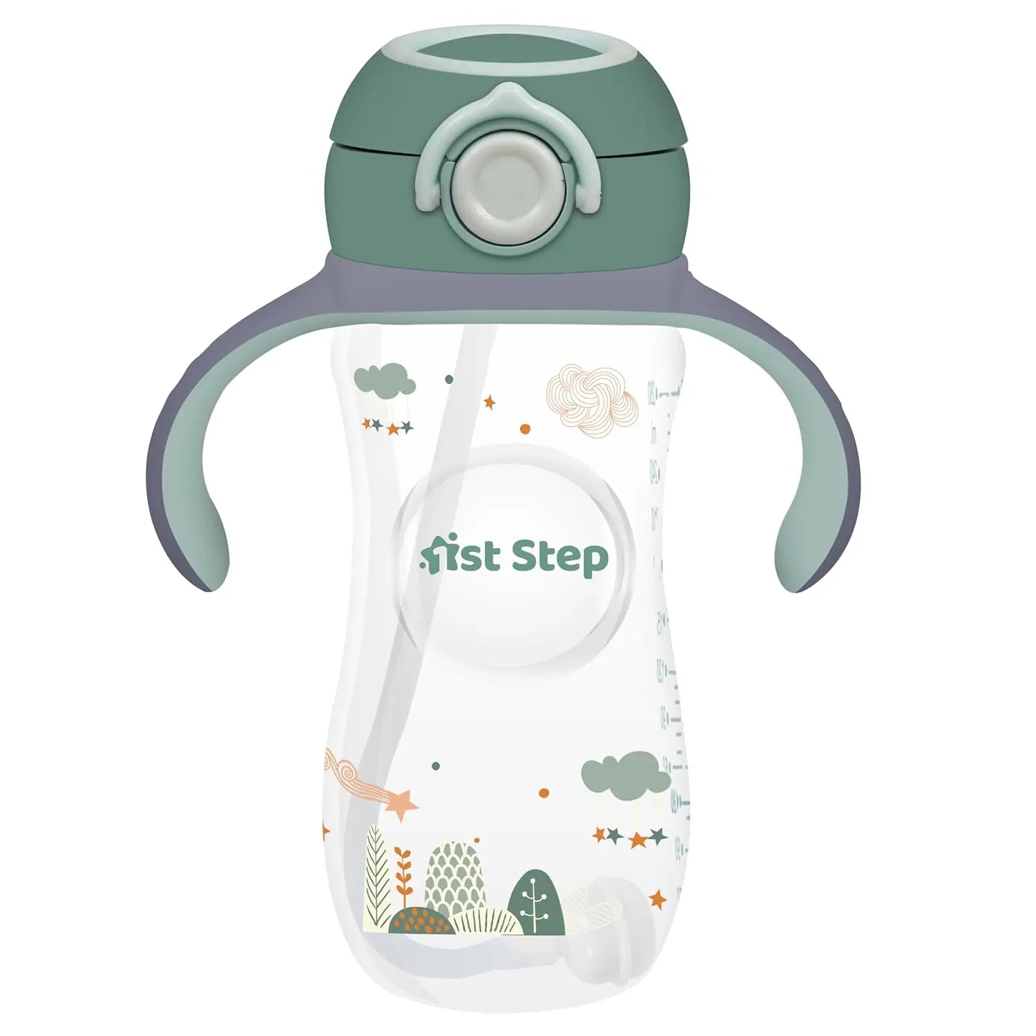 1st Step 330 ml BPA Free Anti-Spill Soft Silicone Weighted Straw Baby Sipper Cup with Twin Handle and Flip Top (6m+) - Green 1st Step