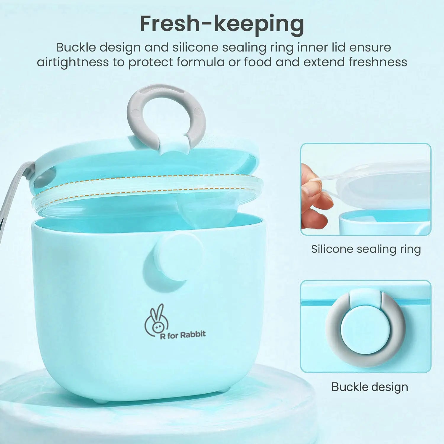 R for Rabbit Silicone First Feed Meal Box for Baby, Kids Multi-Functional Milk Powder Container Box 210G (Blue) R for Rabbit