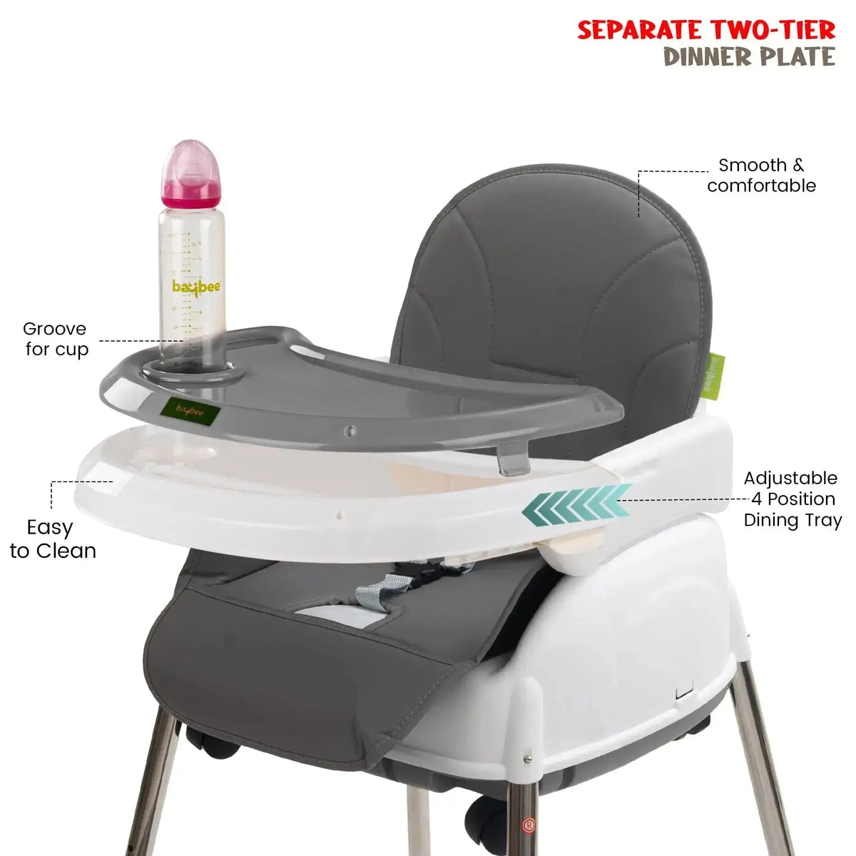 Baybee Nora 4-in-1 Convertible High Chair for Kids | Adjustable Baby Feeding Chair with Safety Harness, Cushion & Removable Tray
