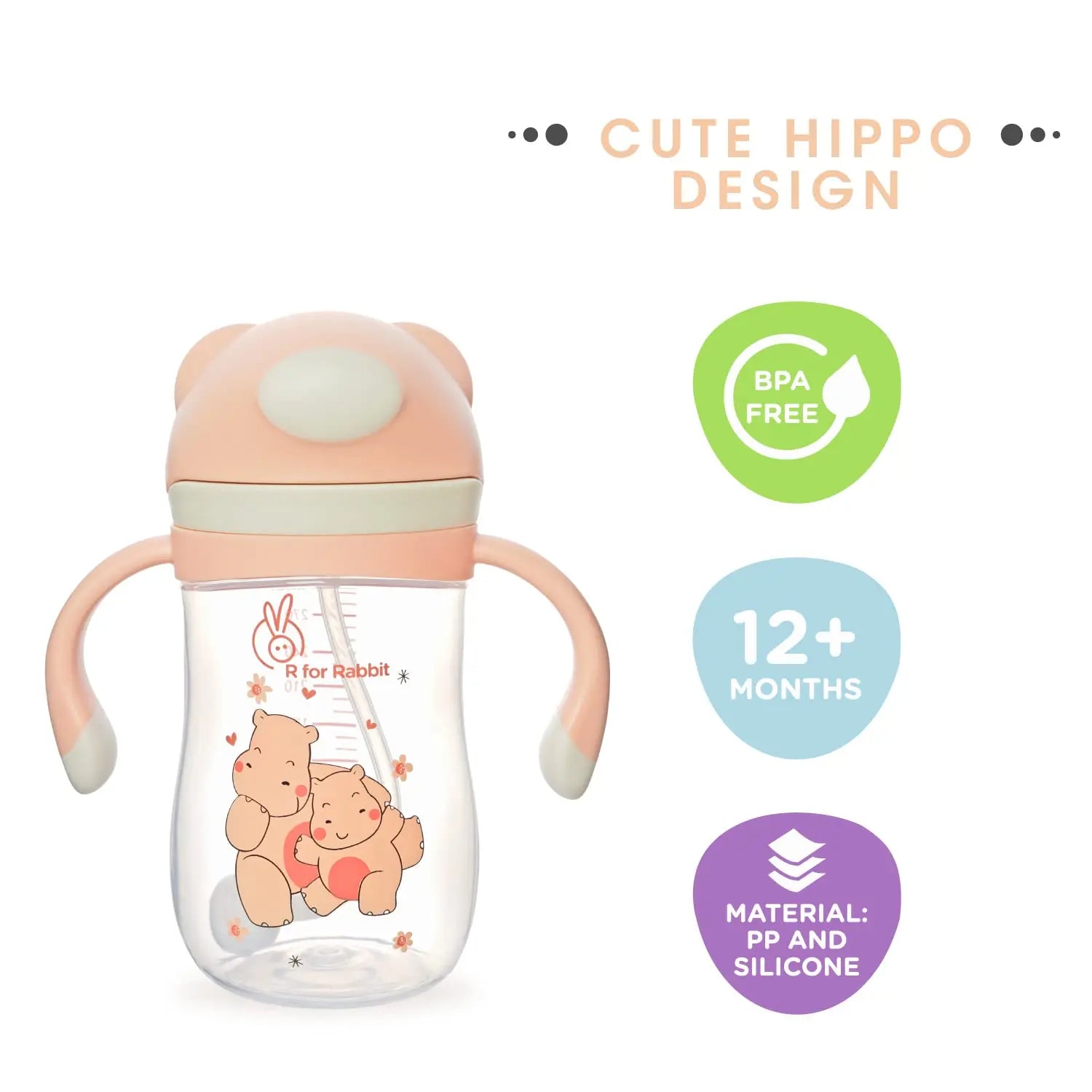 R for Rabbit Premium Hippo Baby Straw Sipper Bottle |10 fl oz | Anti Spill Sippy Cup with Soft Silicone Straw BPA Free & Non-Toxic for Baby or Kids of 12 Months -(300 ml Yellow) R for Rabbit