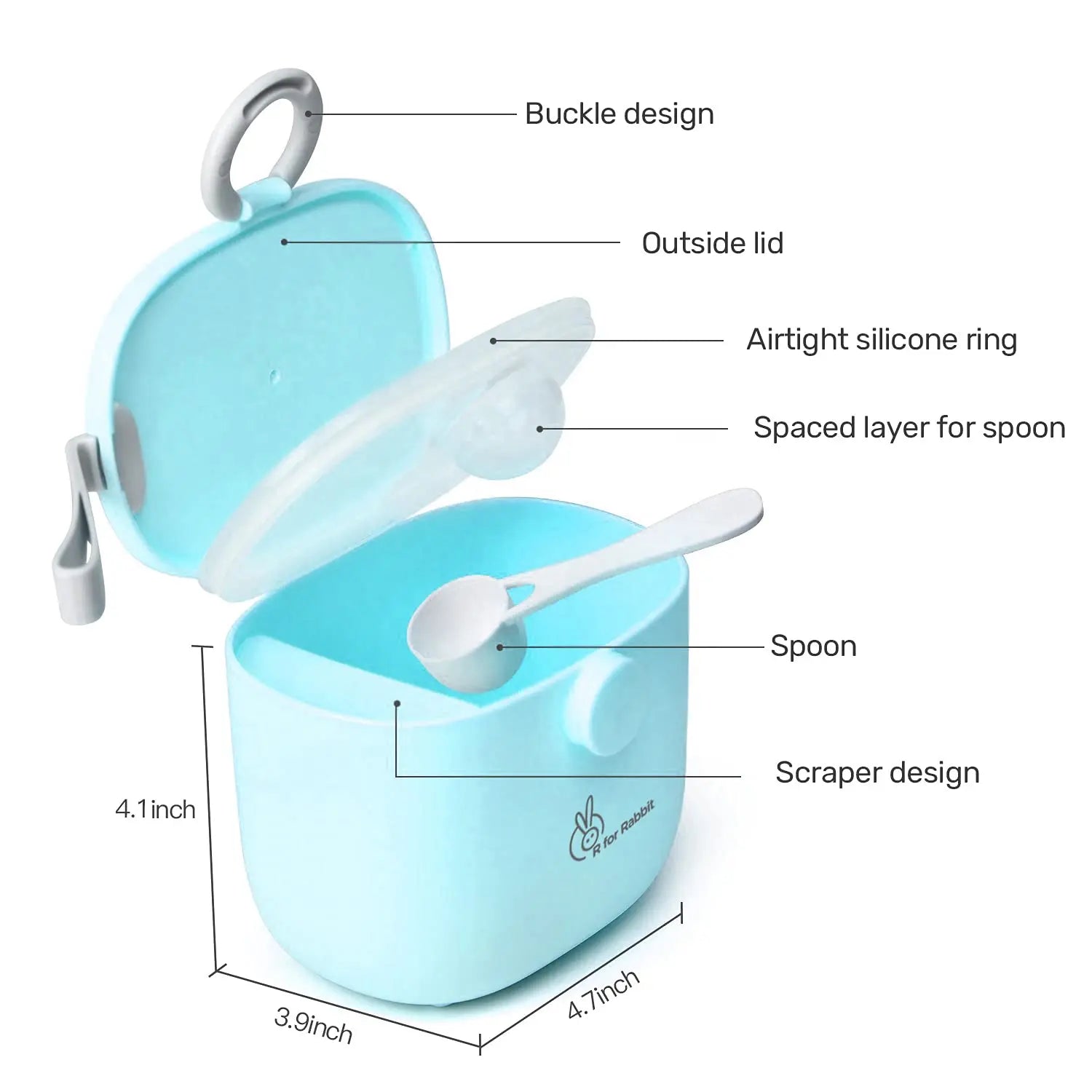 R for Rabbit Silicone First Feed Meal Box for Baby, Kids Multi-Functional Milk Powder Container Box 210G (Blue) R for Rabbit
