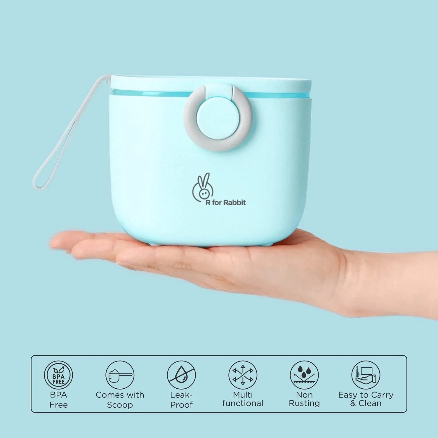 R for Rabbit Silicone First Feed Meal Box for Baby, Kids Multi-Functional Milk Powder Container Box 210G (Blue) R for Rabbit
