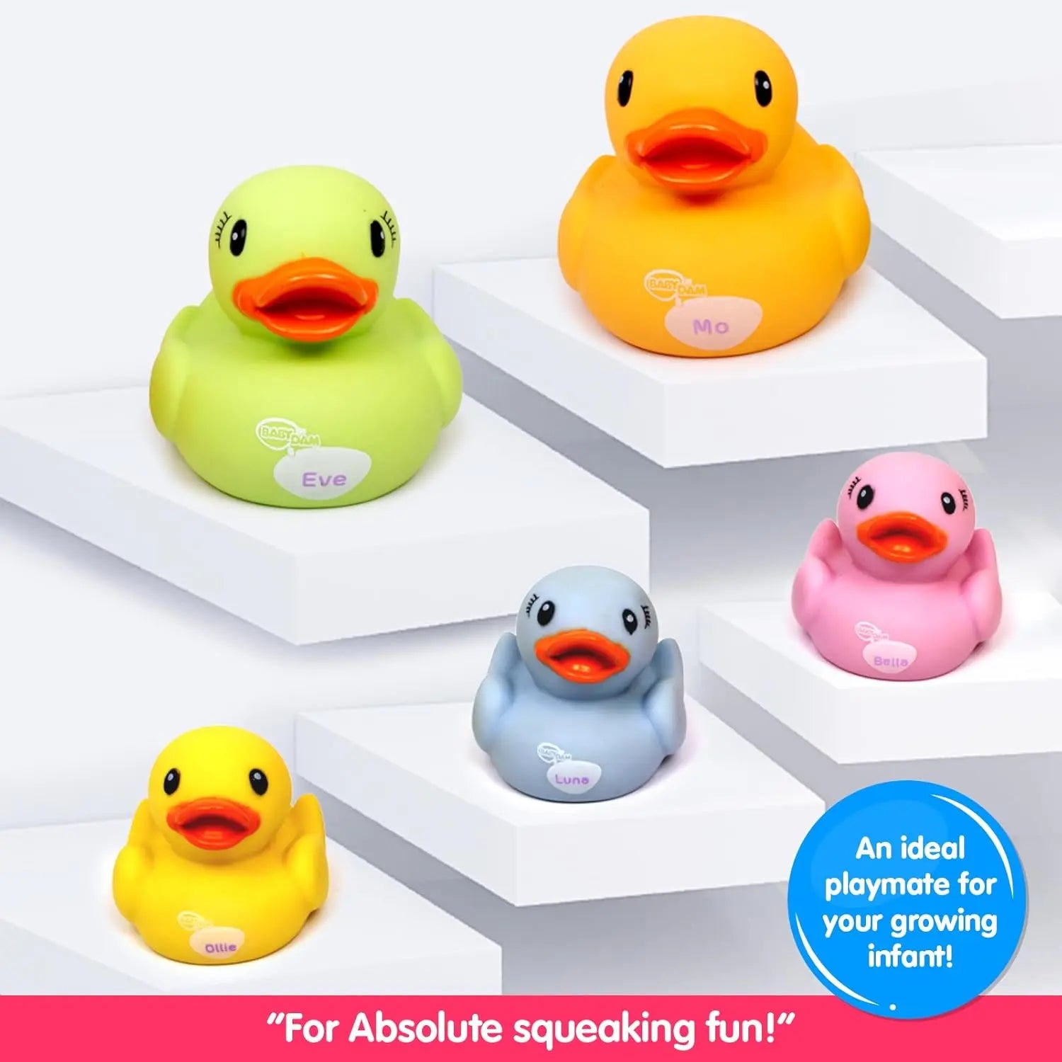 Funskool Giggles Dazzling Duck Family Squeakers , Multicolor Duck Squeakers,Ages : 6 Months, Natural squeaking Sound, Pack of 5, Infant Toys Giggles Funskool