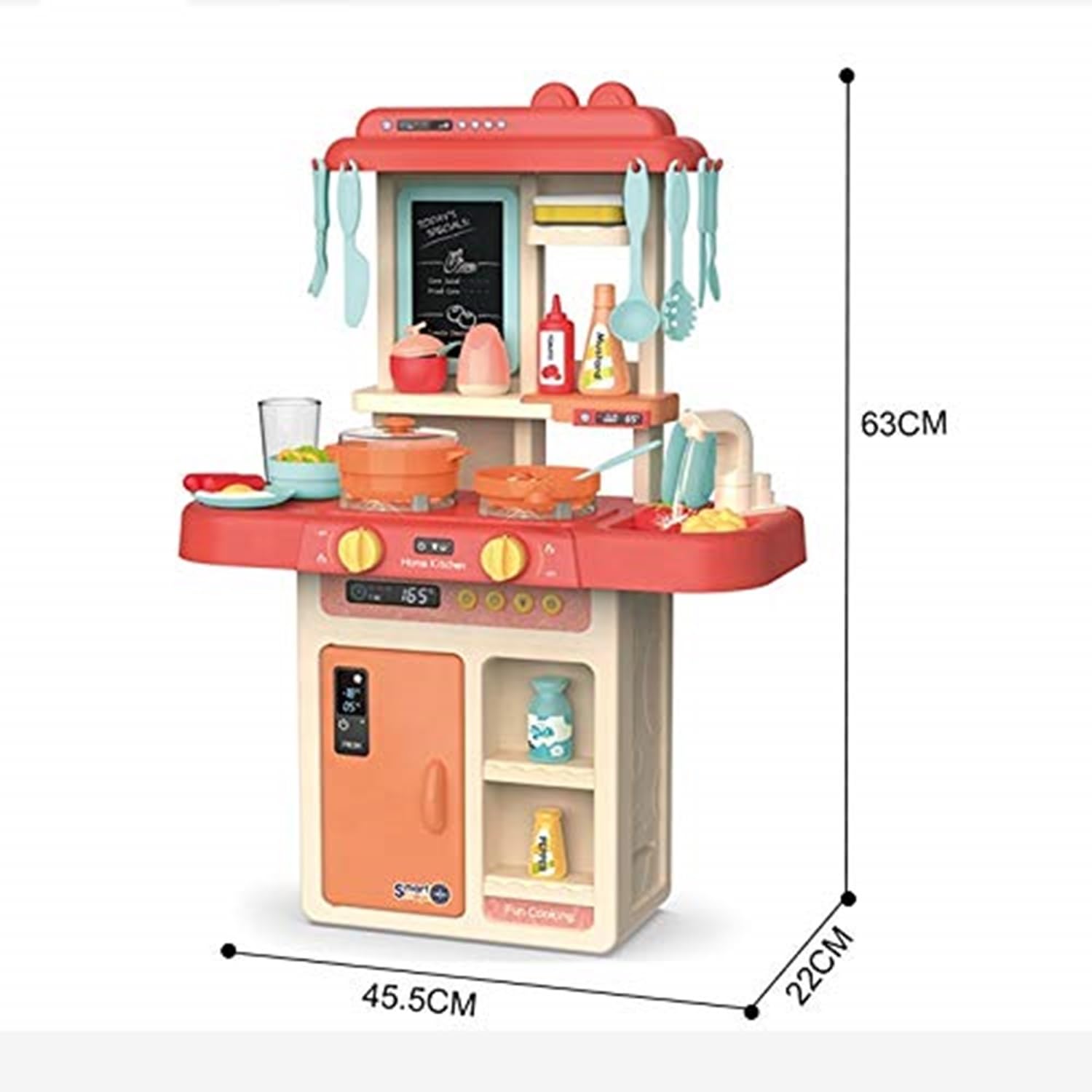 Storio Toys Kitchen Set for Kids Girls Big Cooking Set Light and Sound Pretend Play Toy Battery Operated with Accessories - Pink