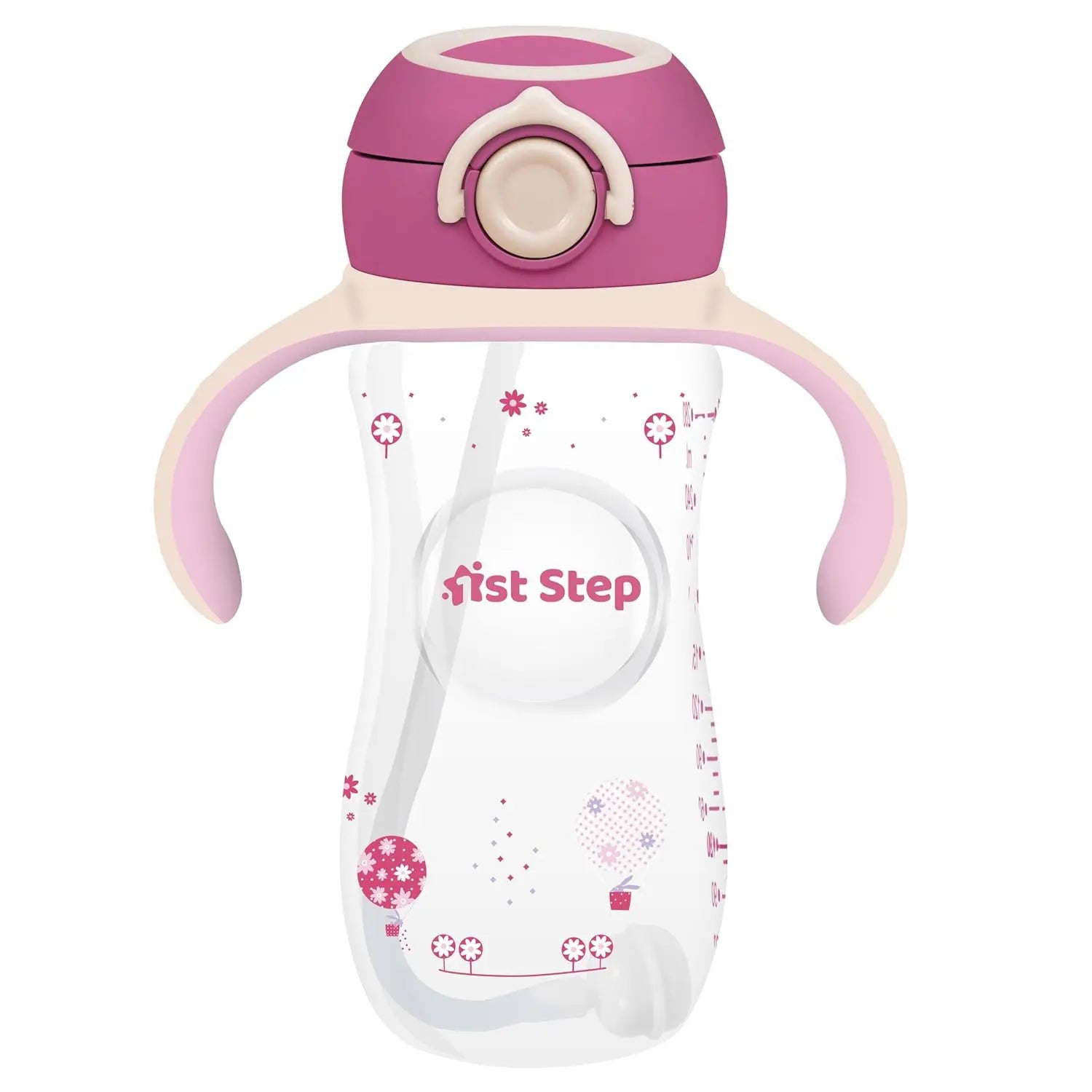 1st Step 330 ml BPA Free Anti-Spill Soft Silicone Weighted Straw Baby Sipper Cup with Twin Handle and Flip Top (6m+) - Pink 1st Step
